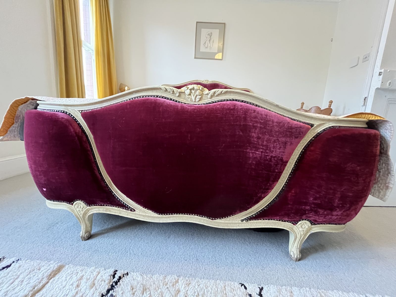 Stunning Antique French Louis XV Demi Corbeille Double Bed With Bespoke Red Ticking Base Included photo 650.0