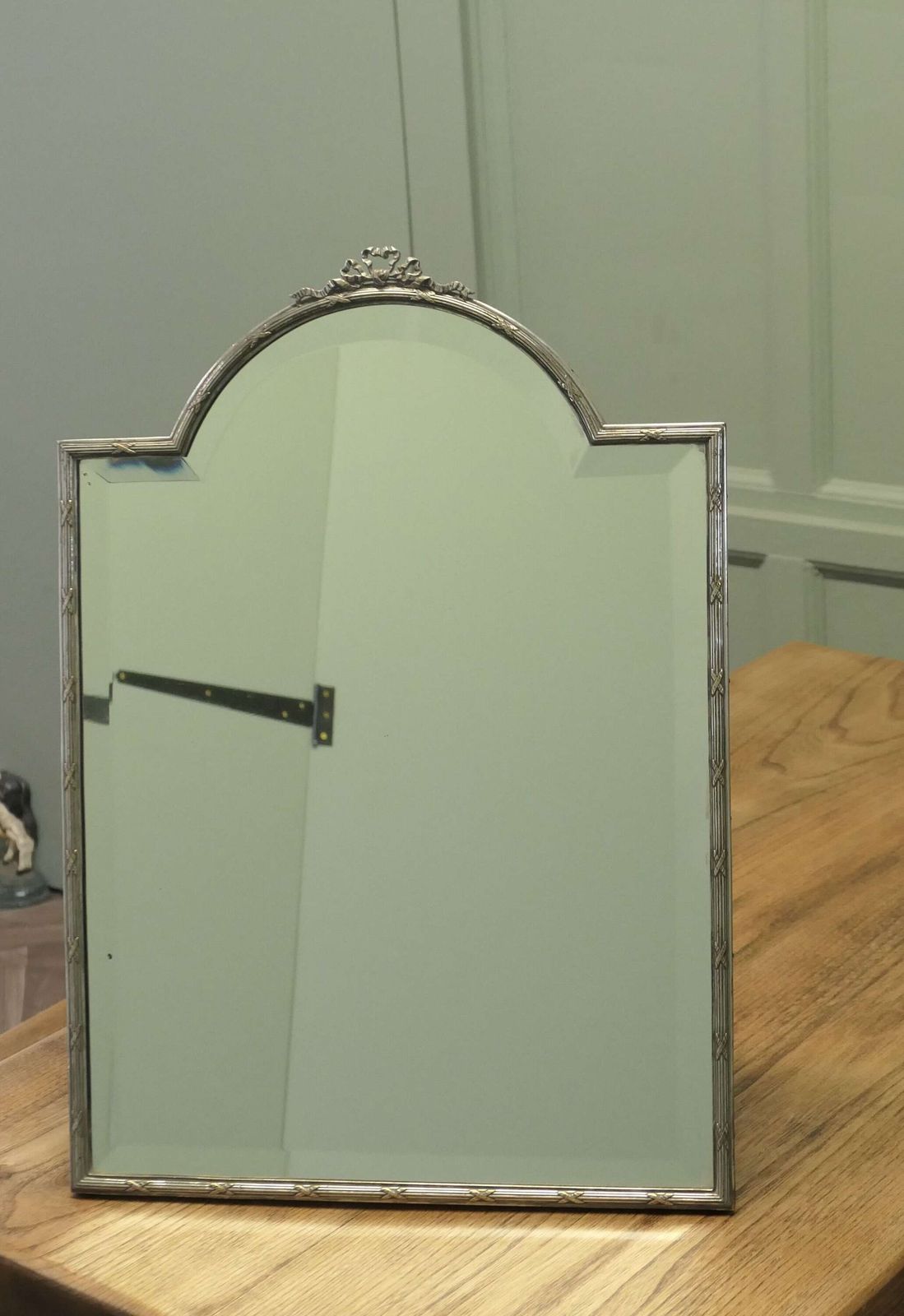 Large French Art Deco Silver Toilet Or Vanity Mirror photo furniture