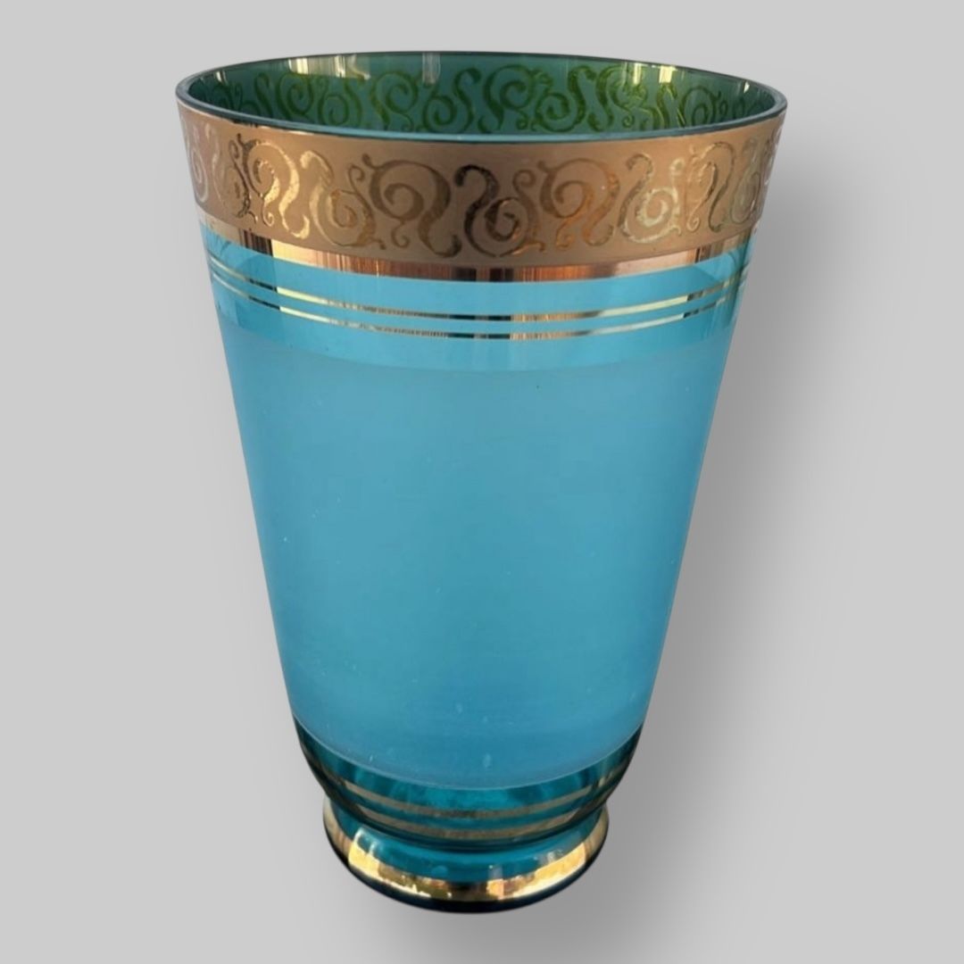 Art Deco Blue Glass Vase With Gilt Decoration, C.1930s photo furniture