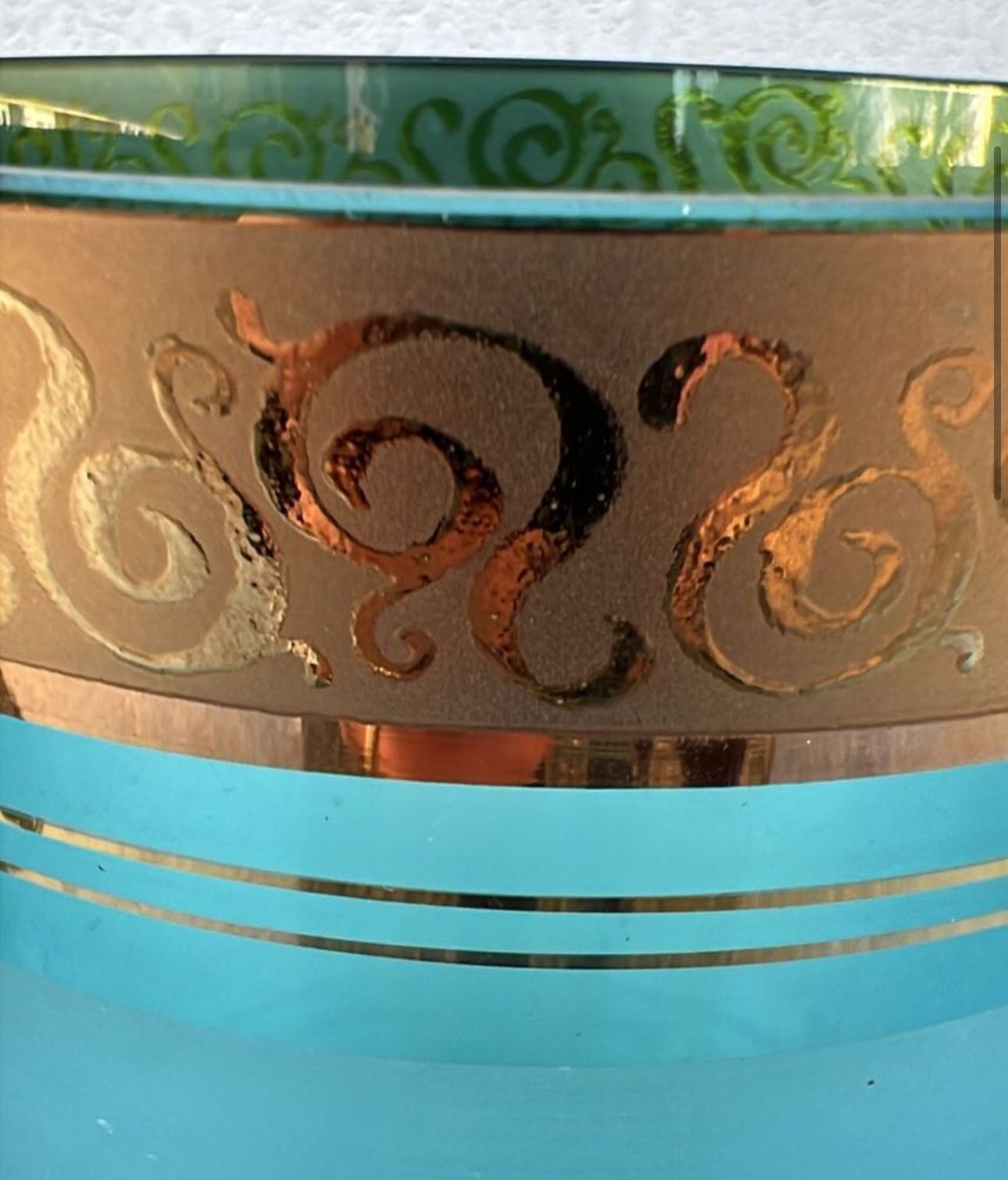 Art Deco Blue Glass Vase With Gilt Decoration, C.1930s photo Home Decor