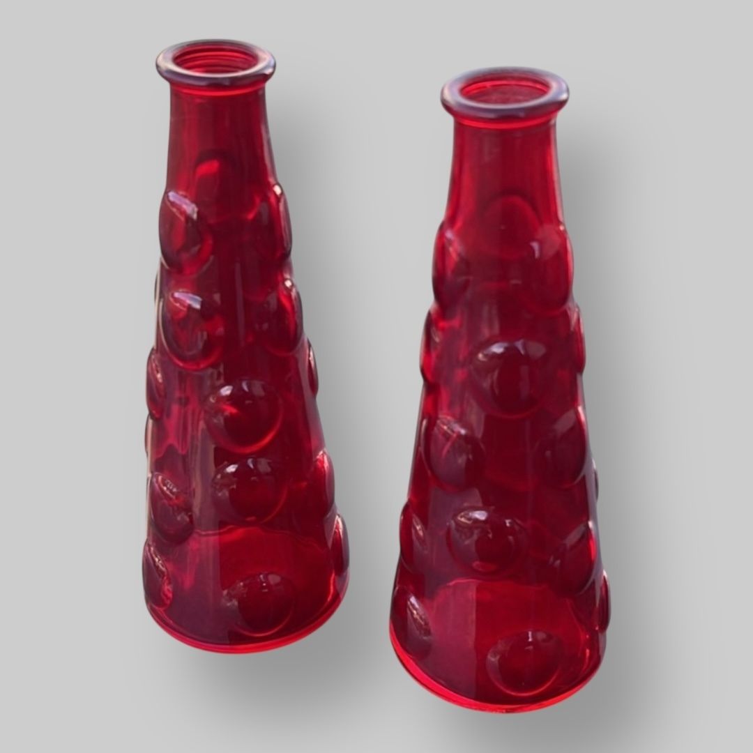 A Pair Of Cranberry Glass Bud Vases