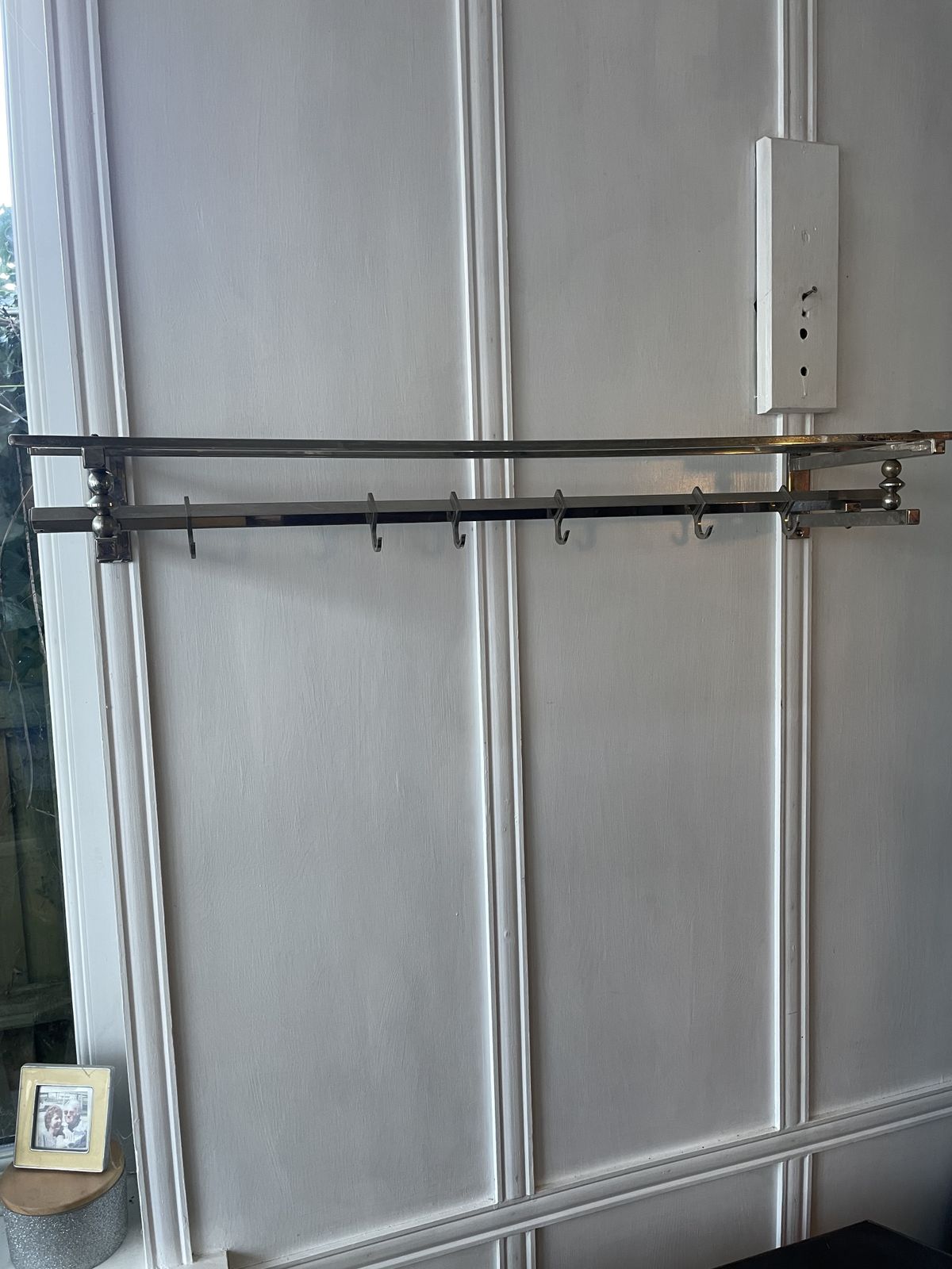 Antique Art Deco Nickel Hat Coat Shelf C1920