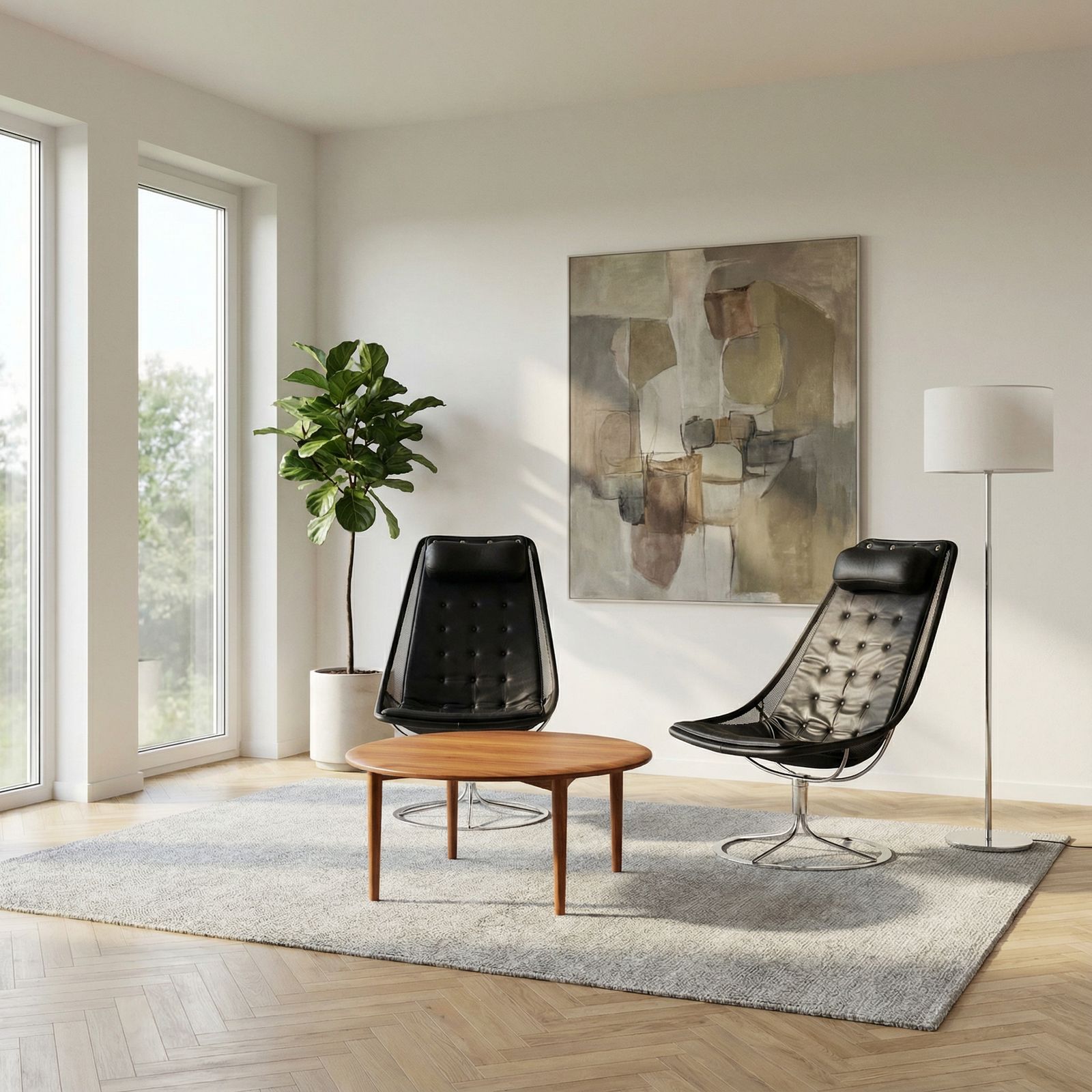 Bruno Mathsson ‘Jetson’ Swivel Lounge Chairs In Black Leather For Bruno Mathsson International, 2015 – Set Of Two