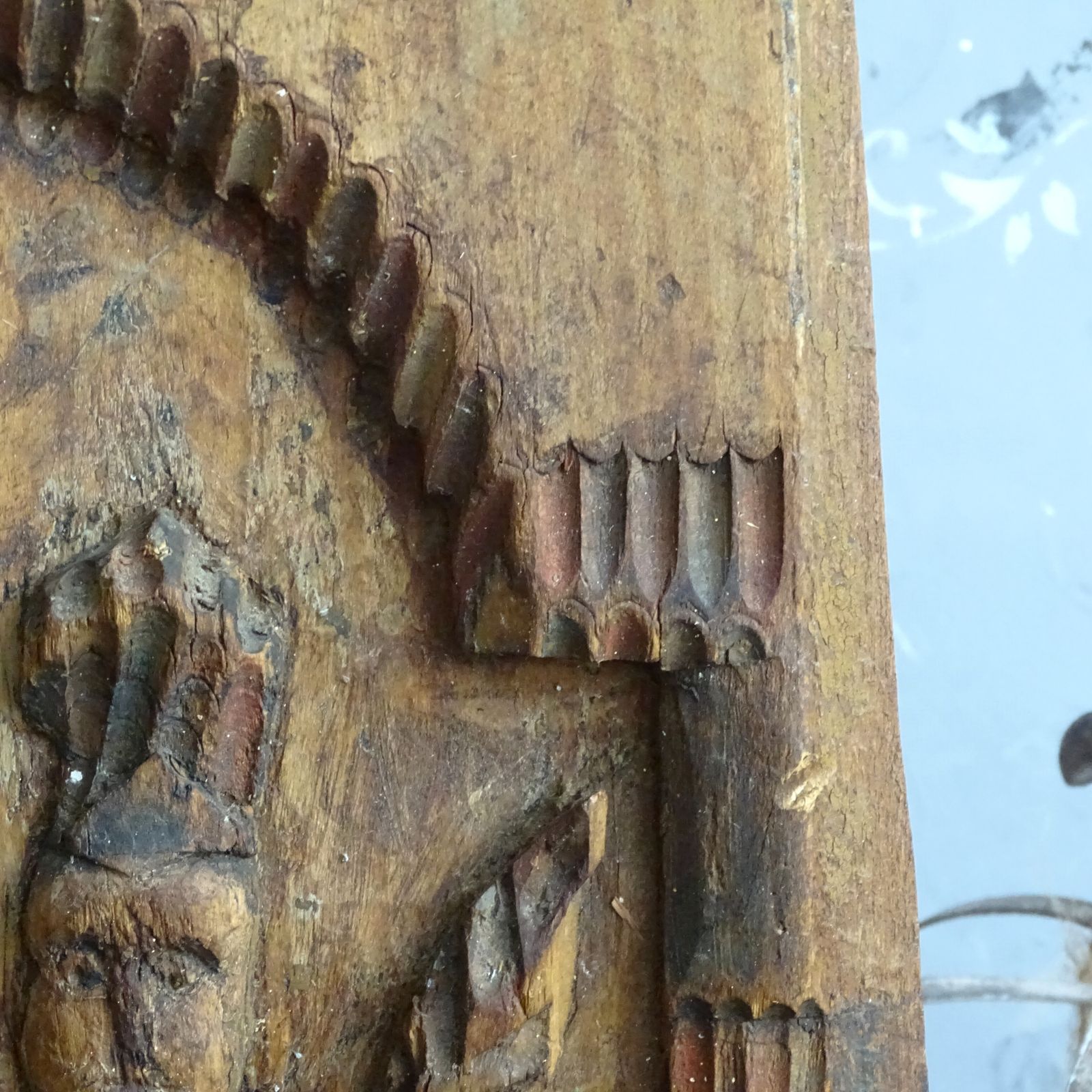 Saint Florian Hand Carved Wooden Panel, Rustic Primitive Carving Folk Art Plaque photo 250.0