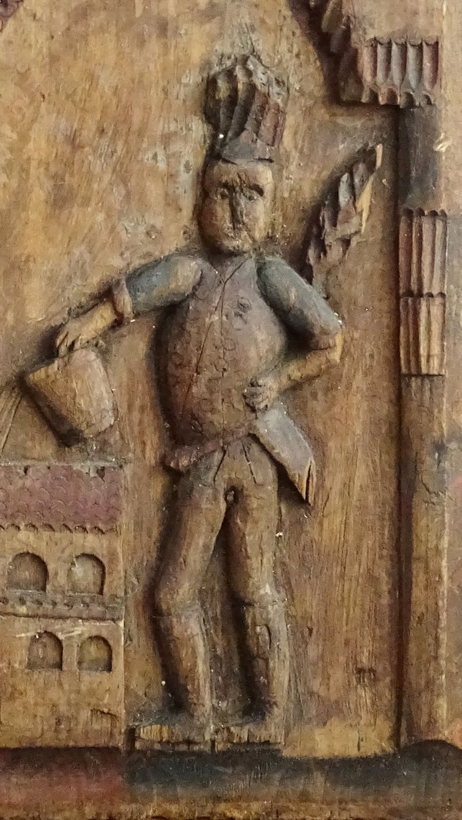 Saint Florian Hand Carved Wooden Panel, Rustic Primitive Carving Folk Art Plaque photo buy