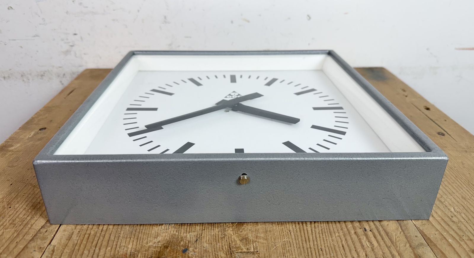 Grey Industrial Square Wall Clock From Pragotron, 1970s photo Home Decor
