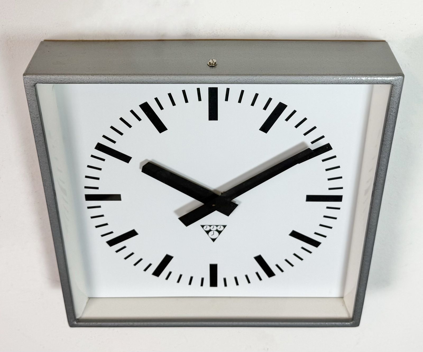 Grey Industrial Square Wall Clock From Pragotron, 1970s photo buy
