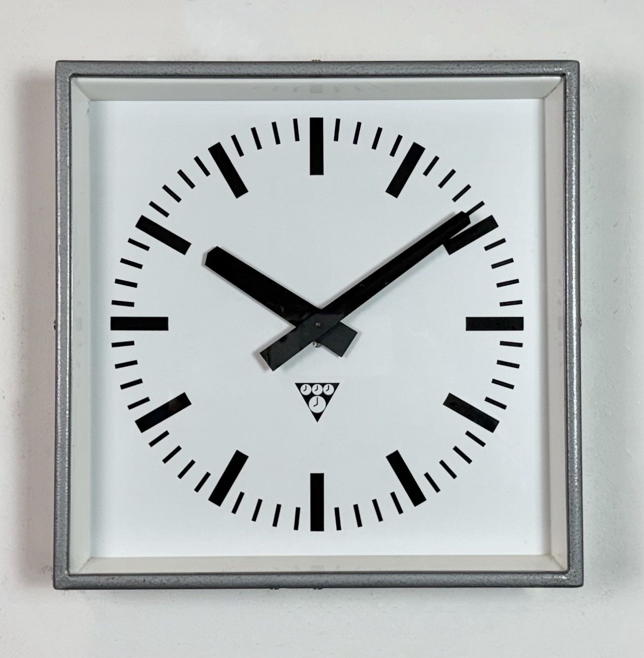 Grey Industrial Square Wall Clock From Pragotron, 1970s photo vintage
