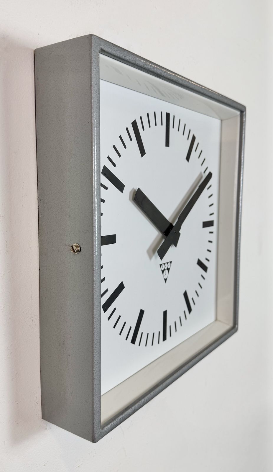 photo buy Grey Industrial Square Wall Clock From Pragotron, 1970s