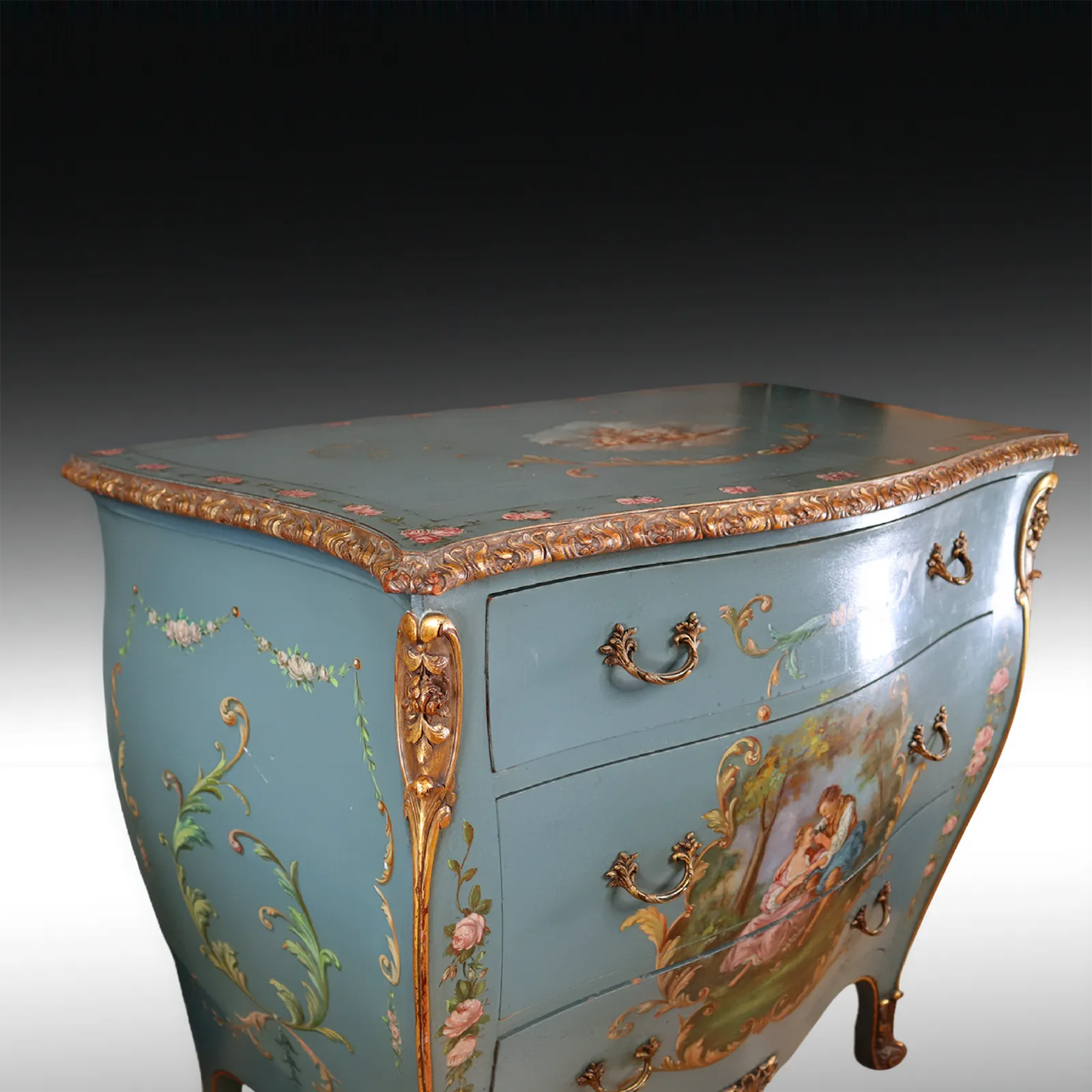 Antique French Painted, 'Angelica Kauffman' Style Mahogany Chest Of Drawers photo furniture