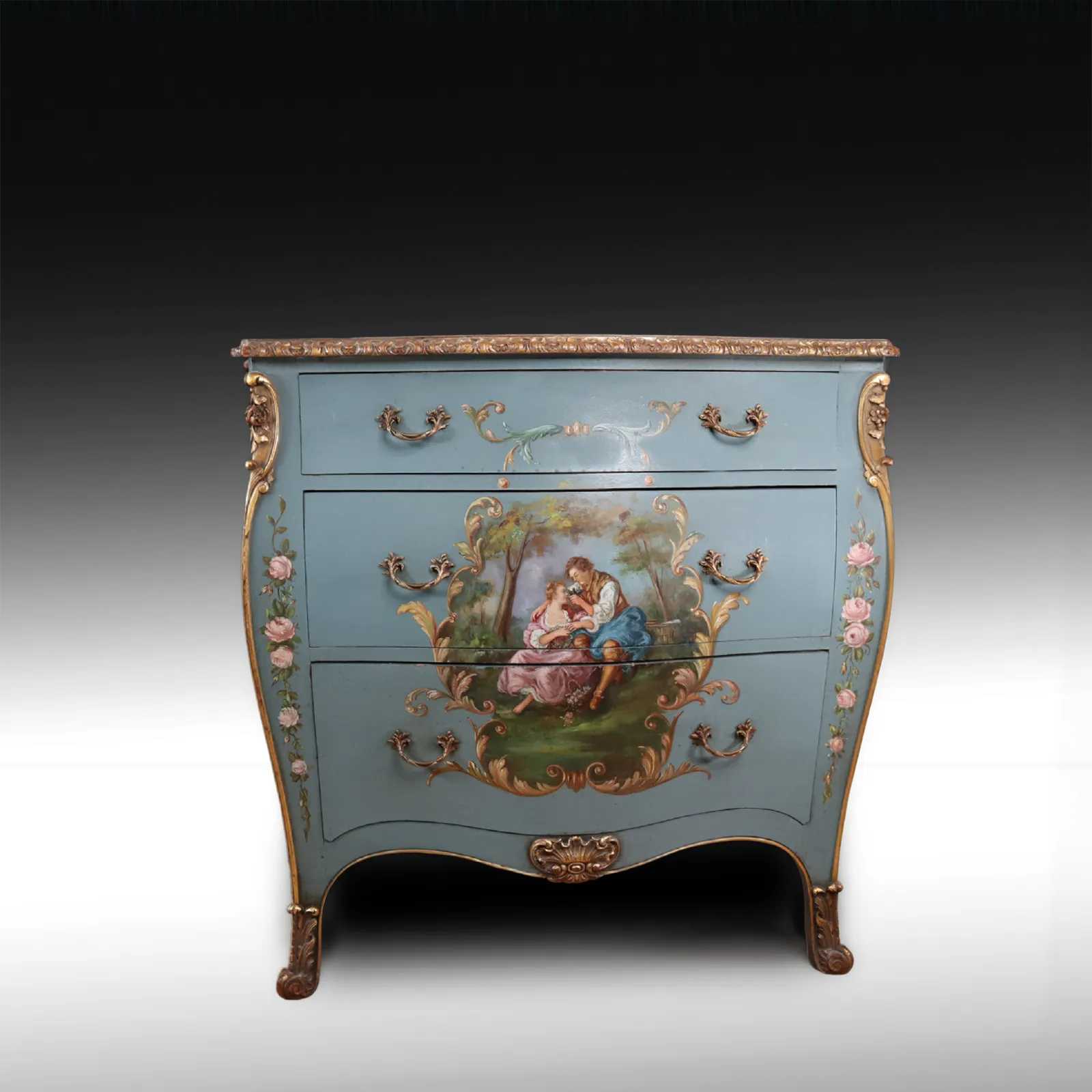 Antique French Painted, 'Angelica Kauffman' Style Mahogany Chest Of Drawers