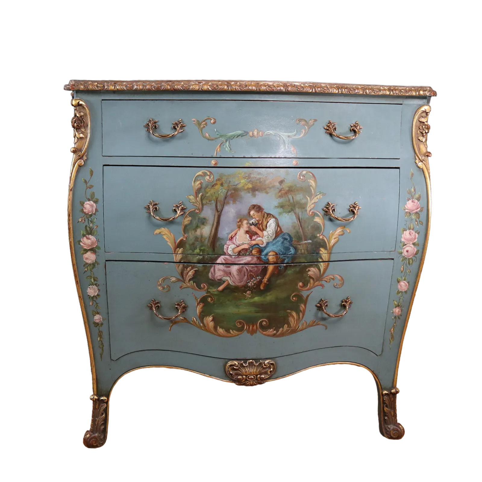 Antique French Painted, 'Angelica Kauffman' Style Mahogany Chest Of Drawers photo vinterior