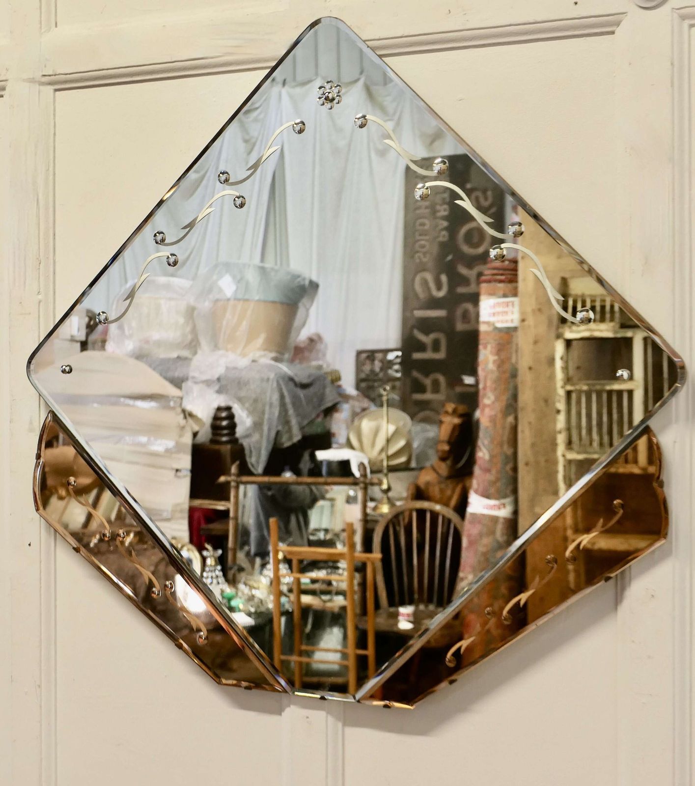 A Large French Art Deco Etched Wall Mirror This Is A Very Unusual Piece It Has A Central photo for sale