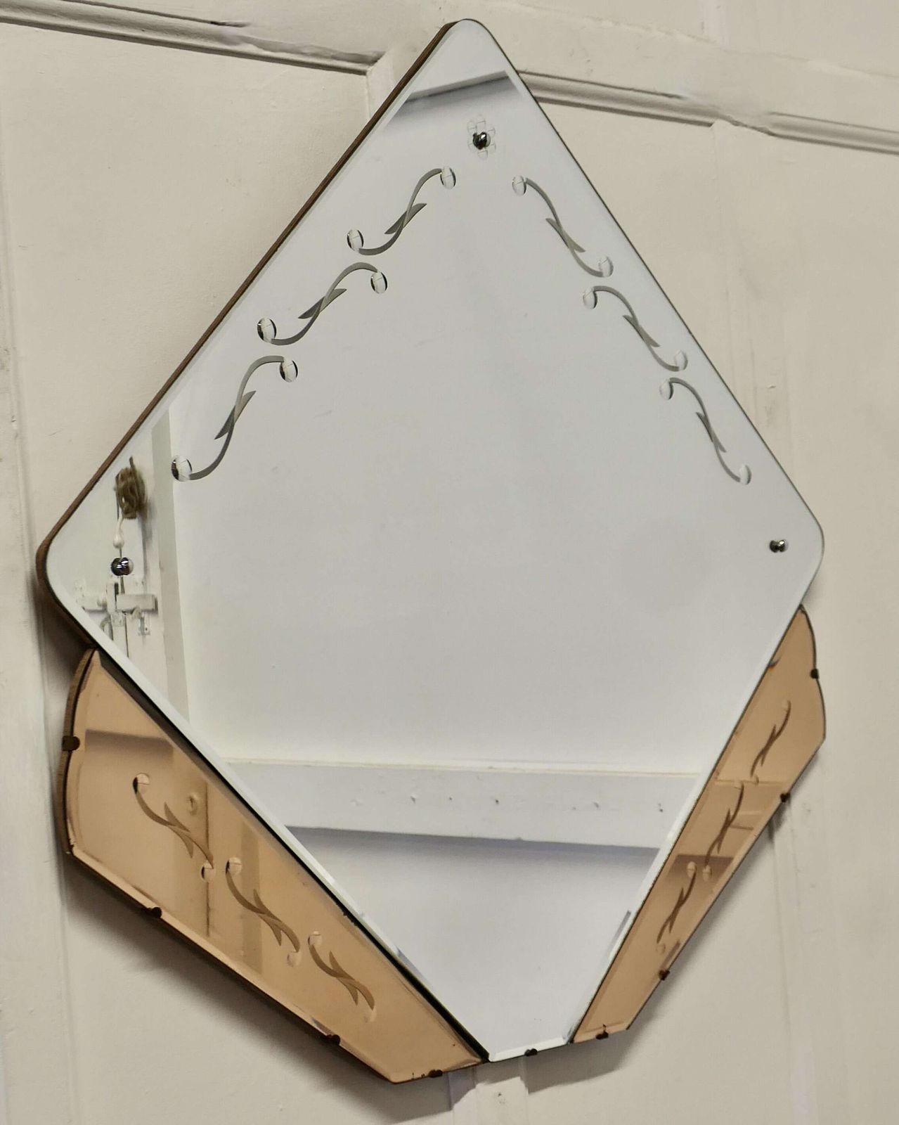 A Large French Art Deco Etched Wall Mirror This Is A Very Unusual Piece It Has A Central photo vinterior