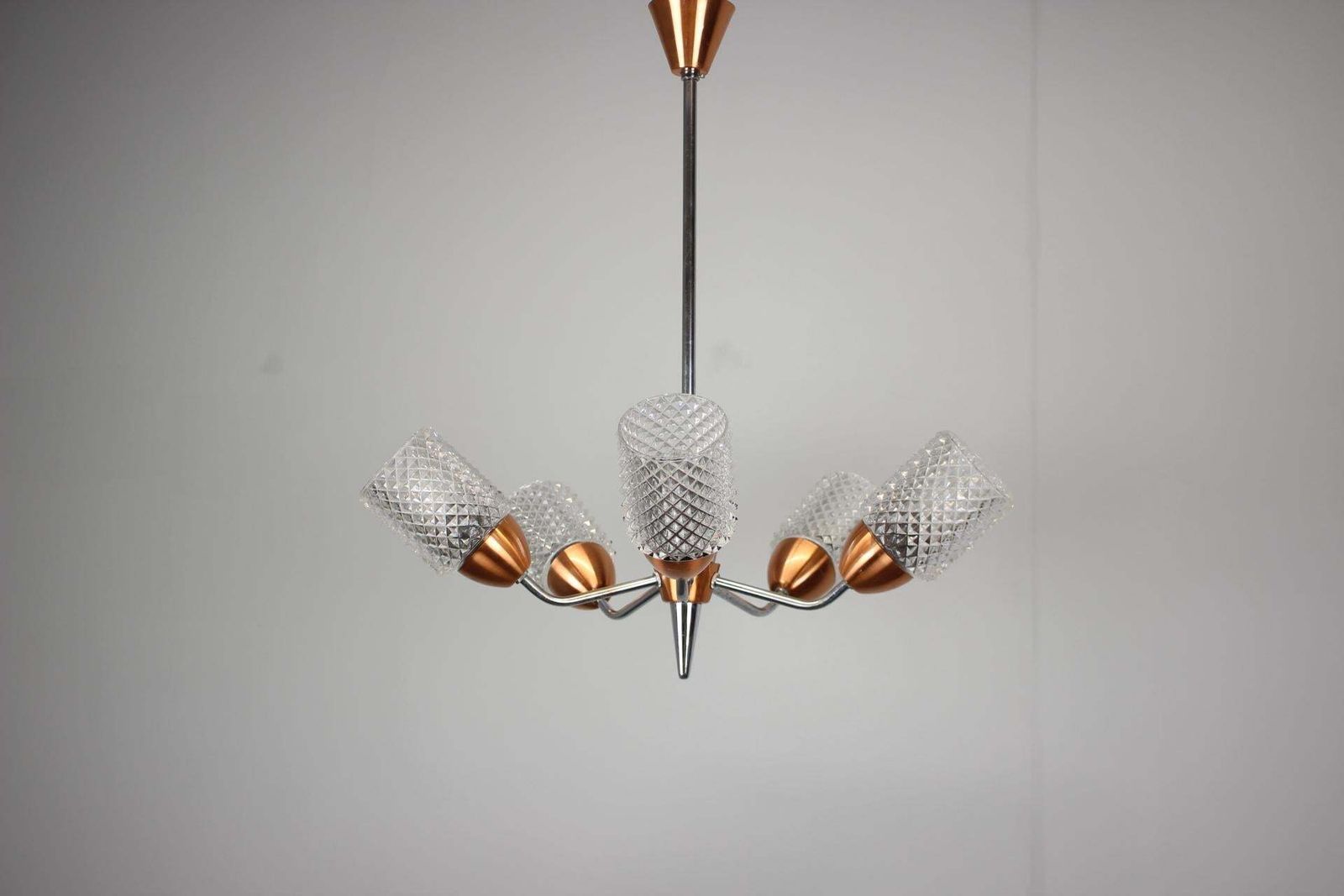 Drukov Brno Glass And Chrome Chandelier, Czechoslovakia, 1970s photo Lighting