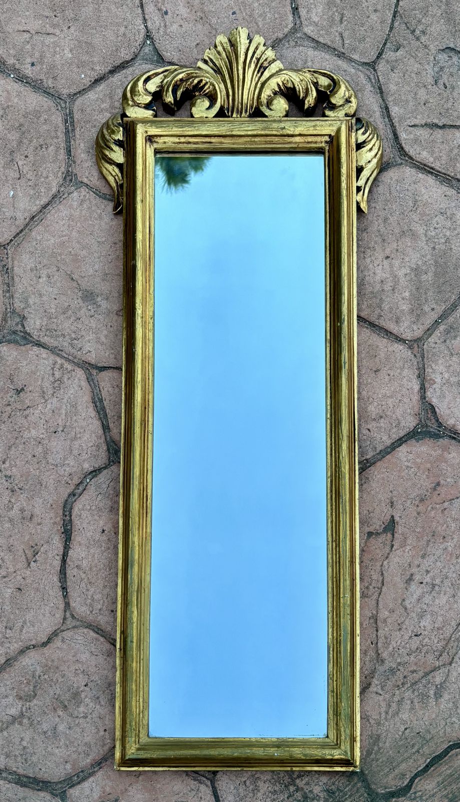 Spanish Giltwood Wall Mirror With Carved Crest, Baroque Revival, Circa 1950 1960 photo furniture