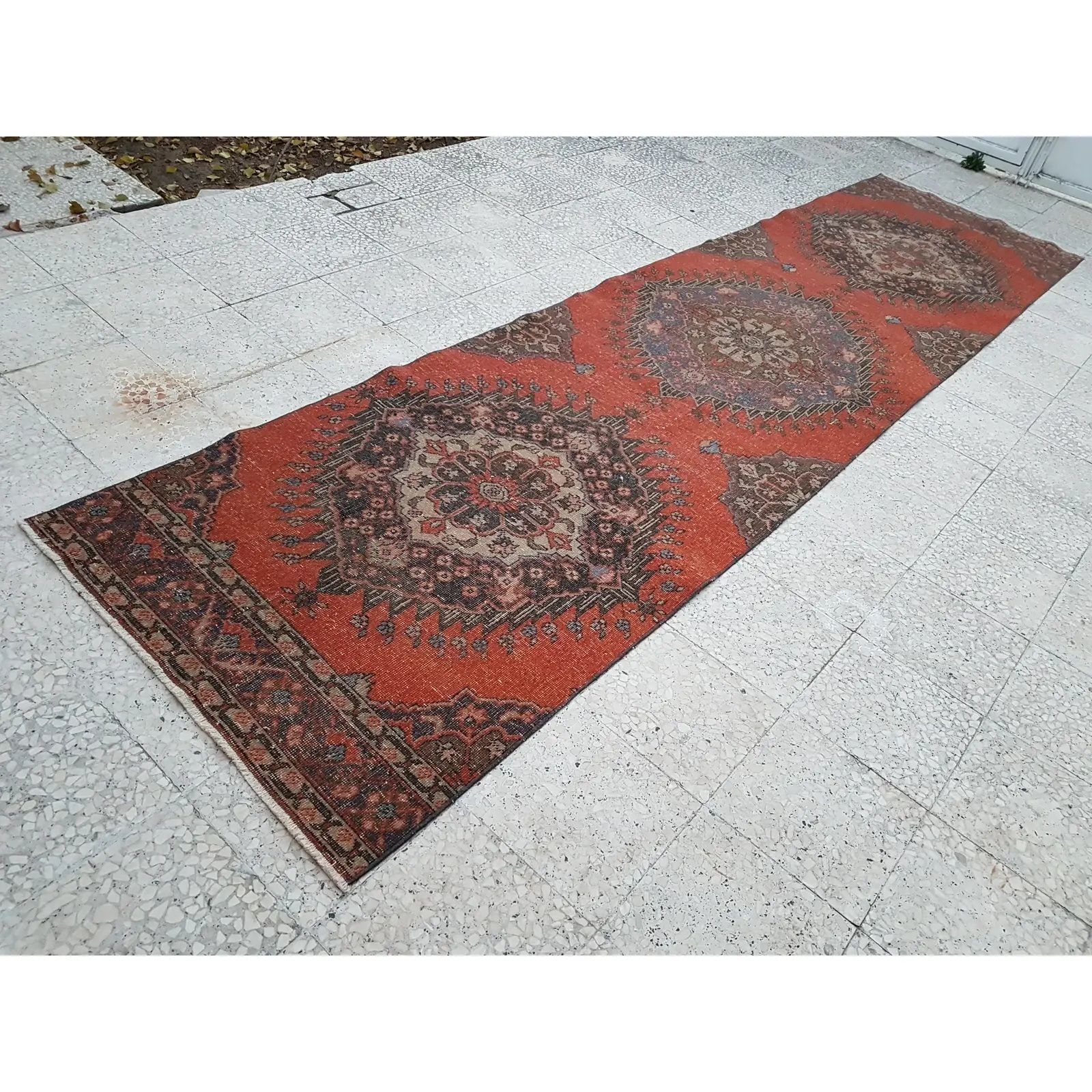 1960s Vintage Turkish Oushak Extra Long And Wide Runner 3'4" X 13'3"