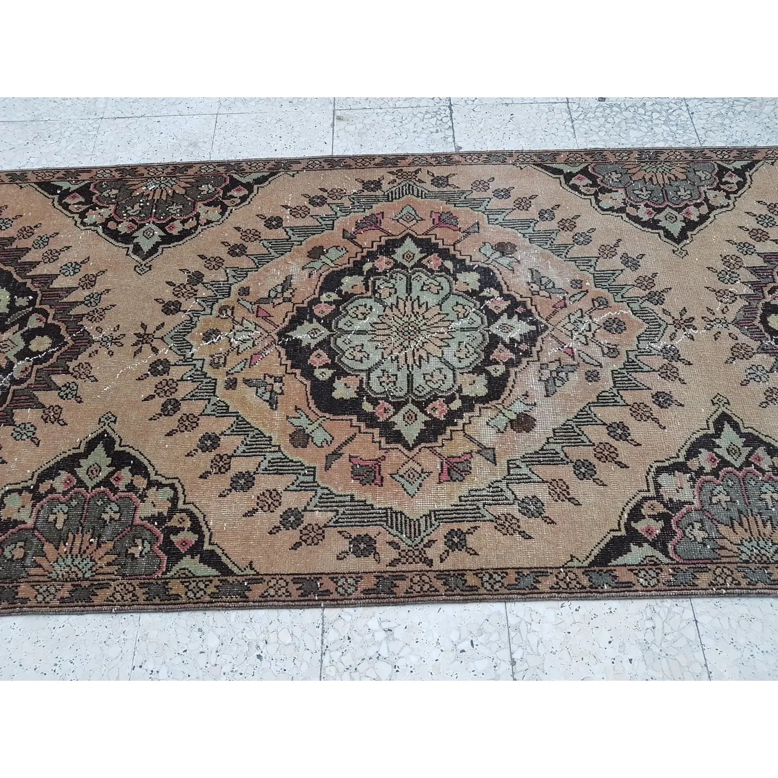 1960s Handknotted Turkish Oushak Rug 3'6" X 12'7" photo for sale
