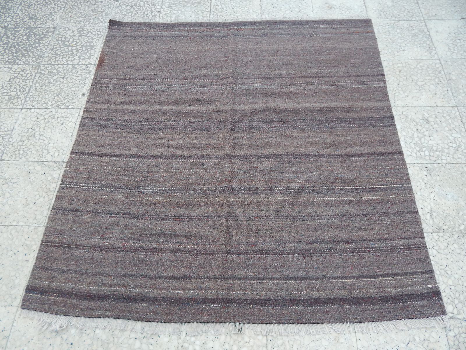 Turkish Gray Kilim Rug 4'11" X 5'1" photo for sale