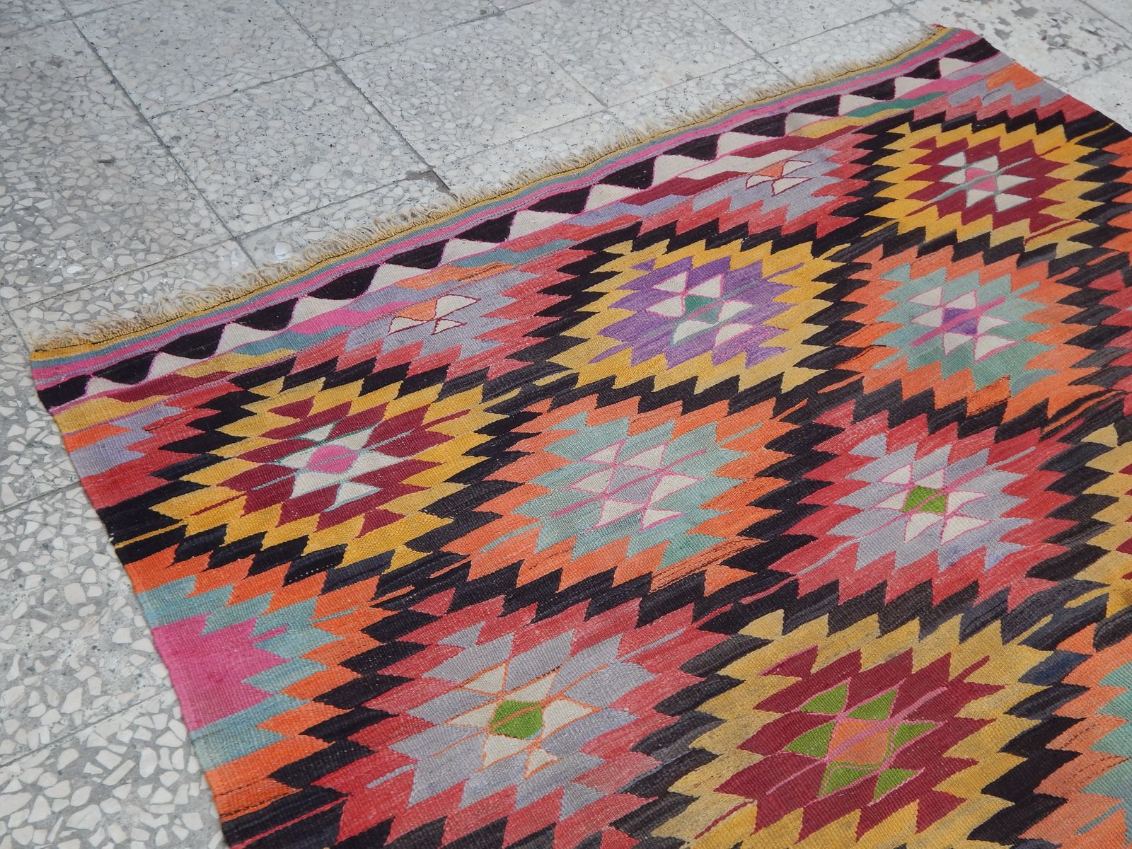 Decorative Colorful Turkish Kilim Rug 5'5" X 9'7" photo for sale