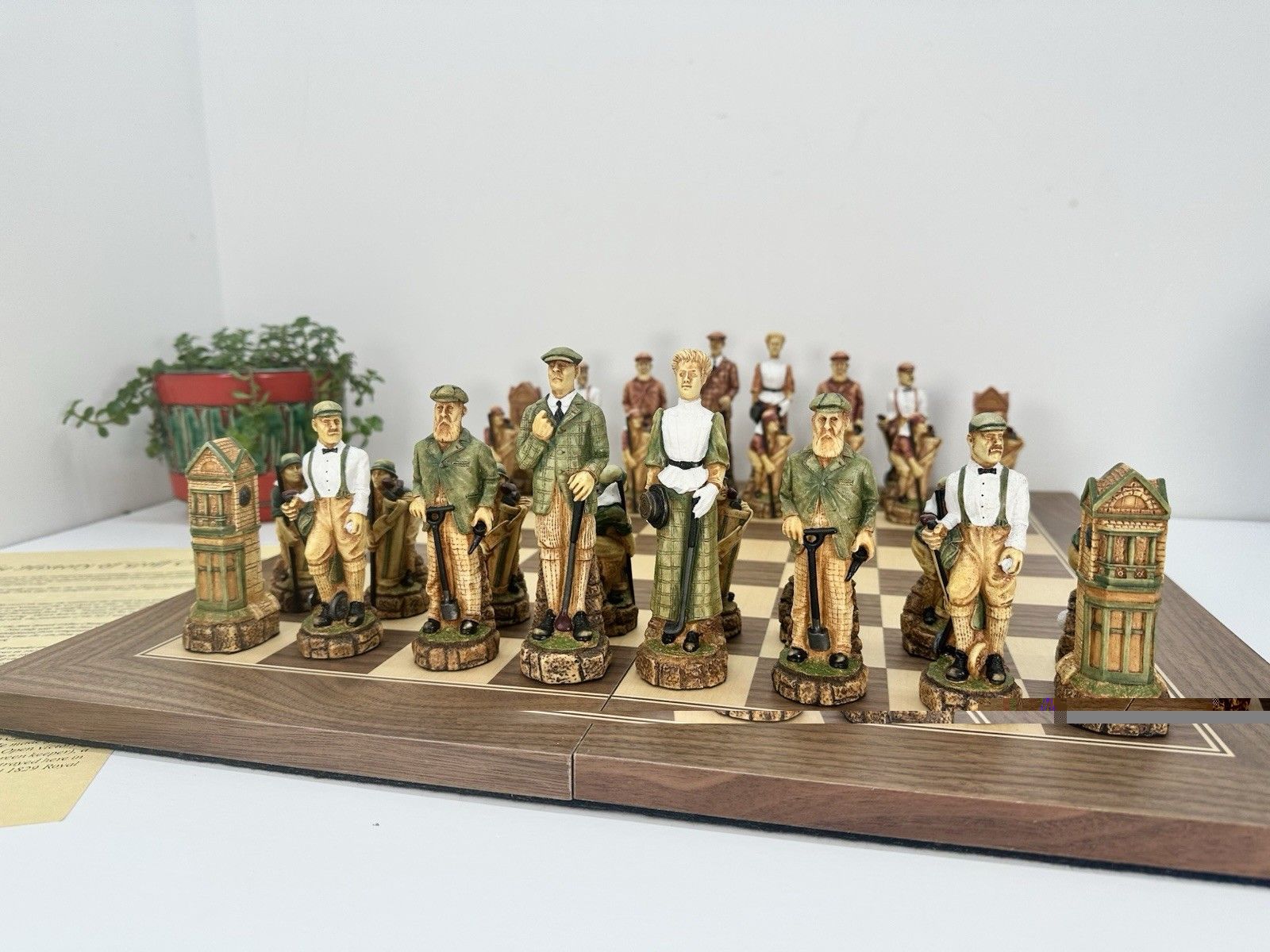 Sac Studio Anne Carlton History Of Golf Chess Set 5” King Hand Painted W/ Board photo vinterior