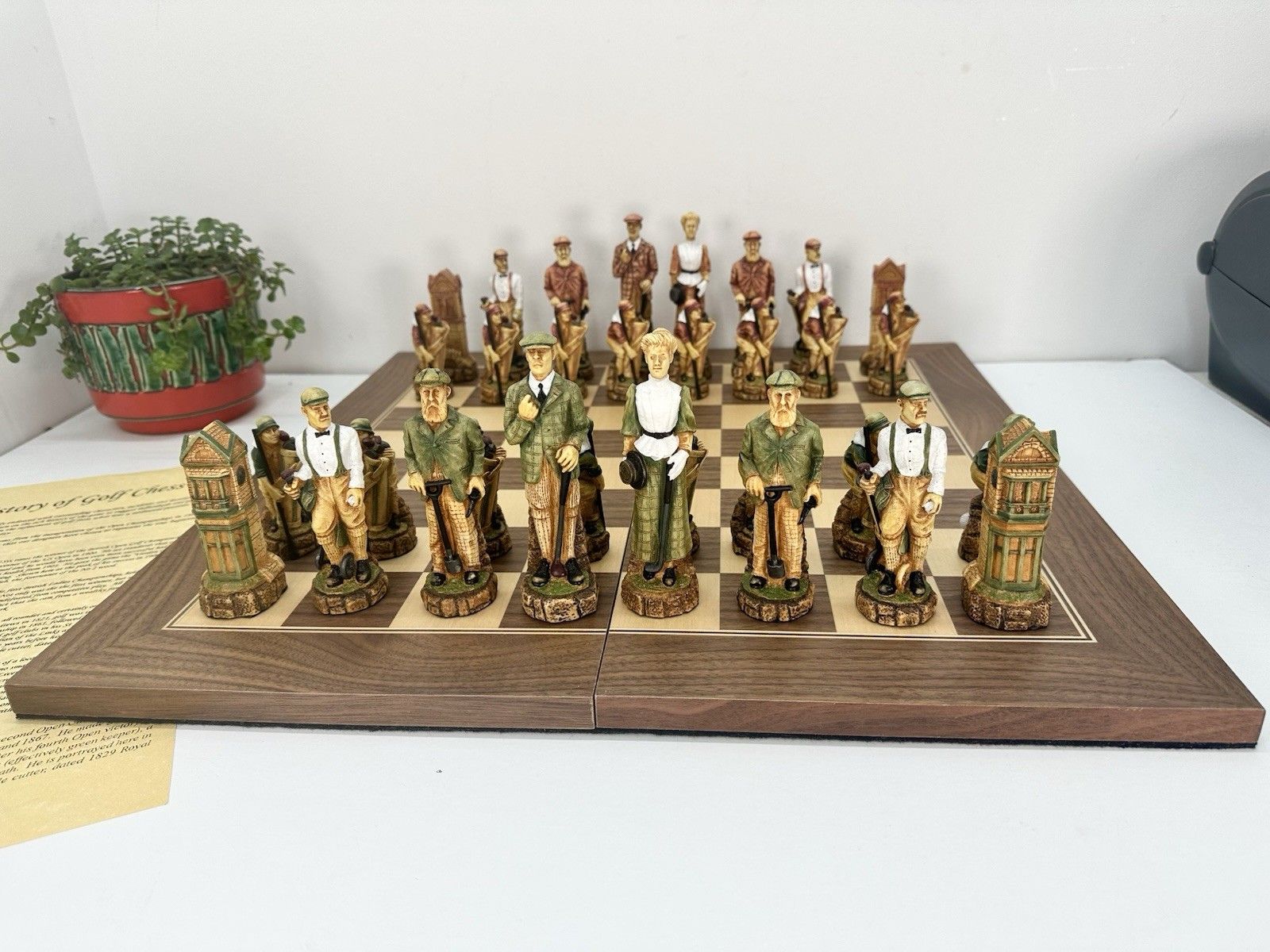 Sac Studio Anne Carlton History Of Golf Chess Set 5” King Hand Painted W/ Board photo vintage