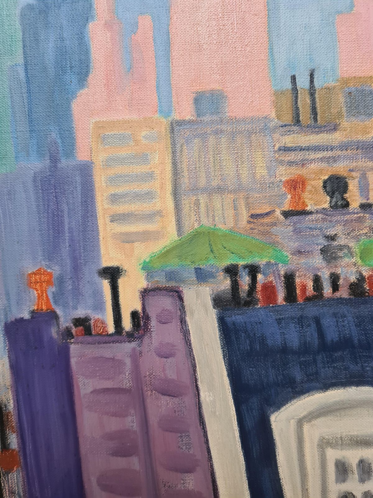 New York City Skyline, Mid Century Oil On Canvas By Nobel Laureate André Michael Lwoff, 1960s photo vintage