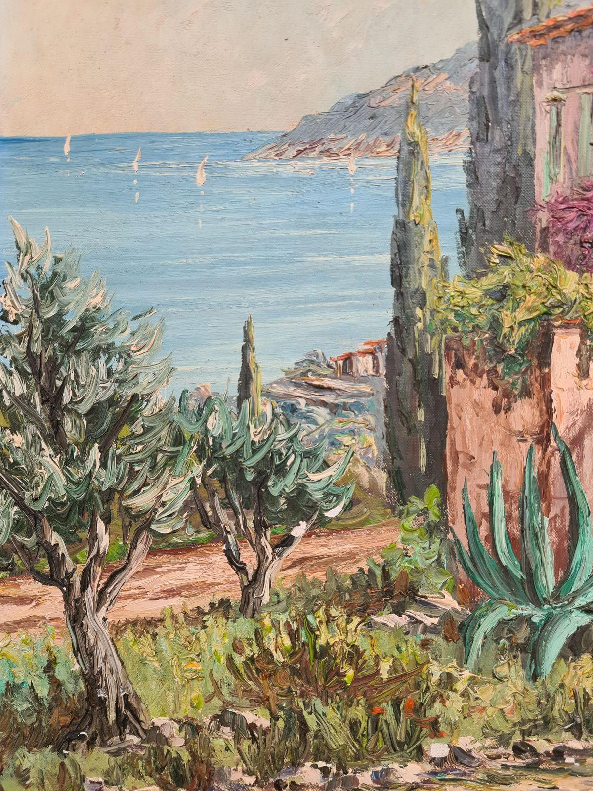 The Cottage At The Mediterranean: Late 20th Century French Oil Painting By Vincent Rallo photo 495.0