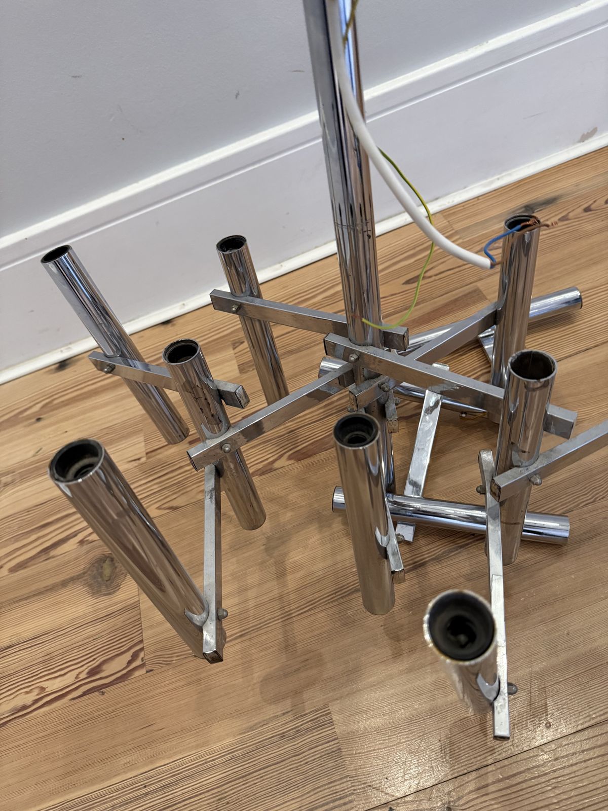 Vintage Italian Gaetano Sciolari Style Chrome Metal Chandelier (Needs Restoration) photo buy