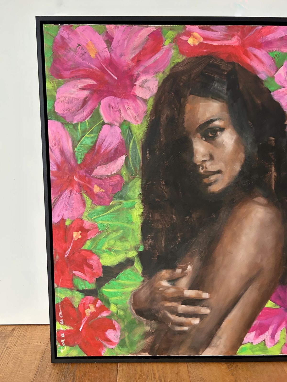 Very Large Framed Original Oil On Canvas Painting Of A Tahitian Girl By Pascale Taurua photo furniture