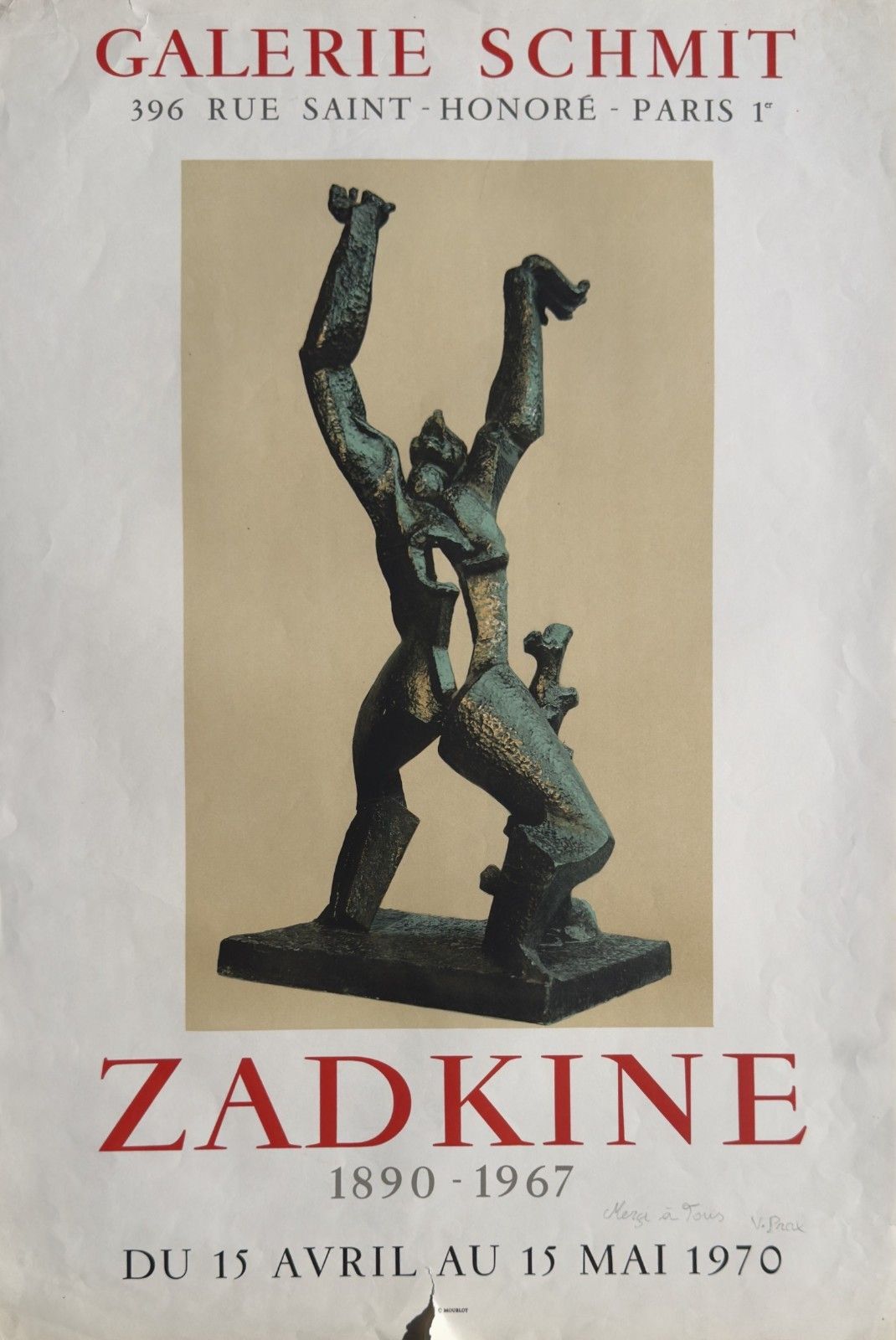 Ossip Zadkine Poster Poster Poster Expo 1970 Paris Signed In Pencil By Valentine Prax