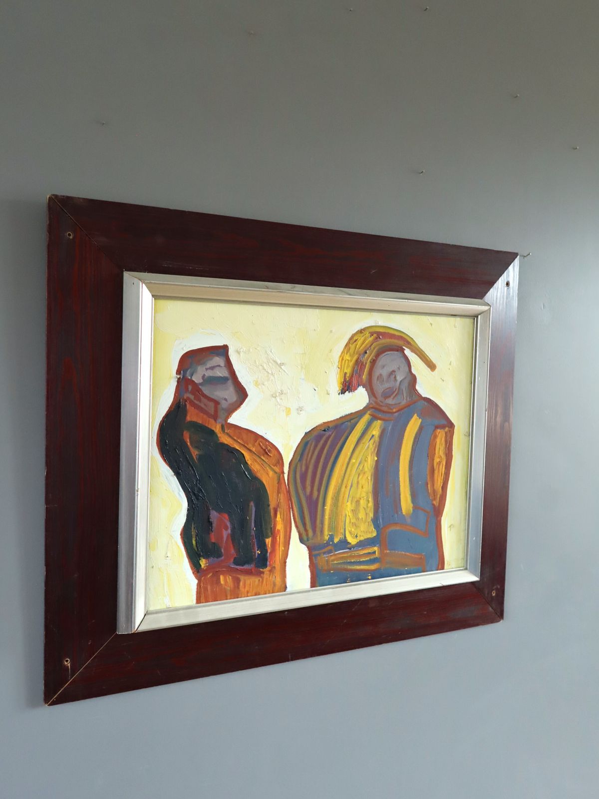 The Exchange Oil Painting, Mid 20th Century photo for sale