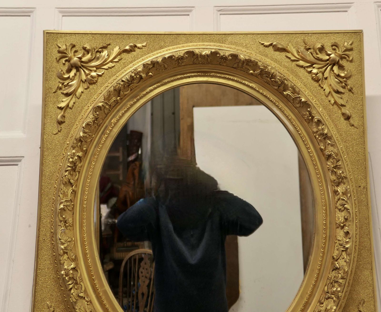 Large Very Decorative Gilt Oval Panel Mirror This Is An Outstanding Piece, The Oval Centr photo buy