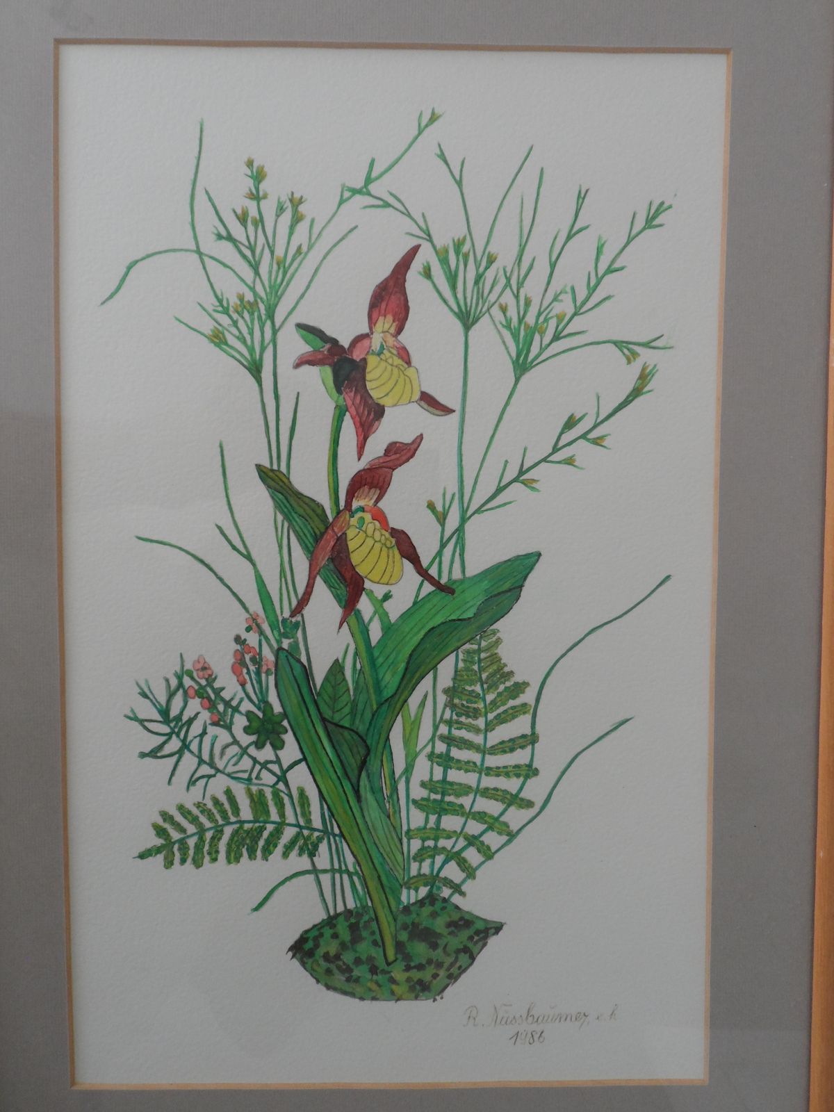 3x Vintage 1980s Signed And Framed Watercolours Of Wild Flowers By R Nussbaumer photo for sale
