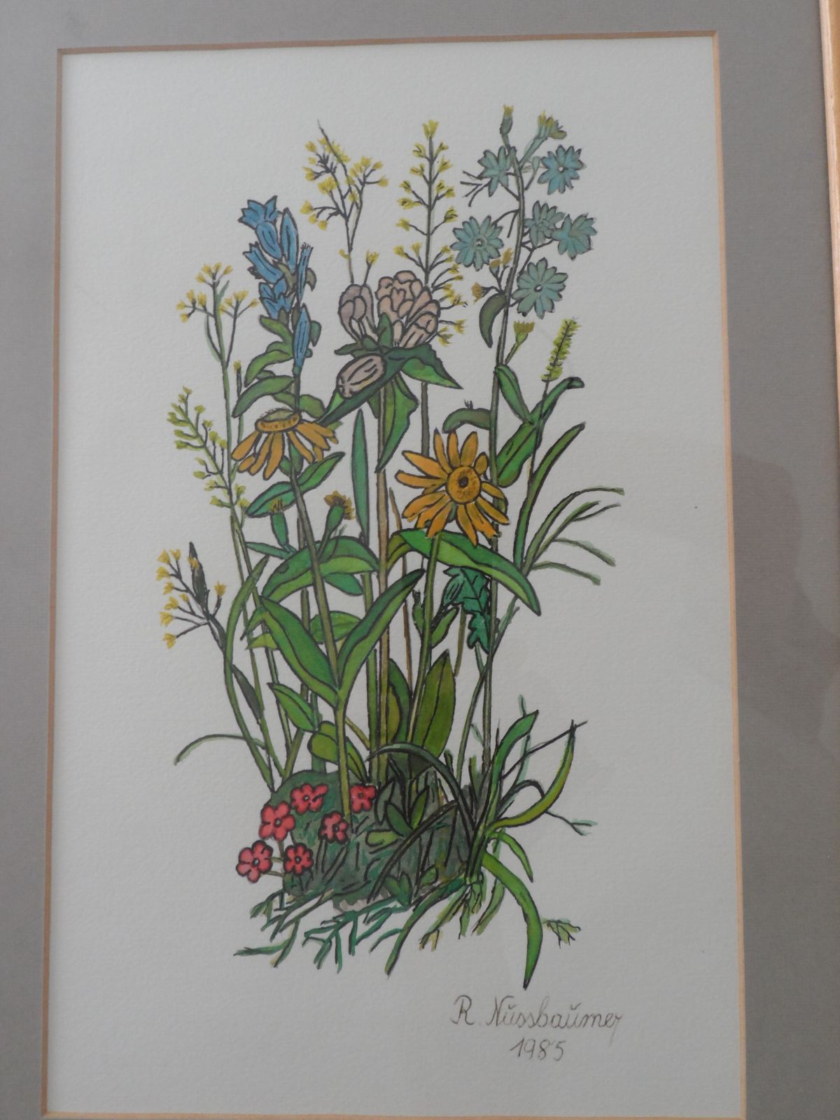photo furniture 3x Vintage 1980s Signed And Framed Watercolours Of Wild Flowers By R Nussbaumer