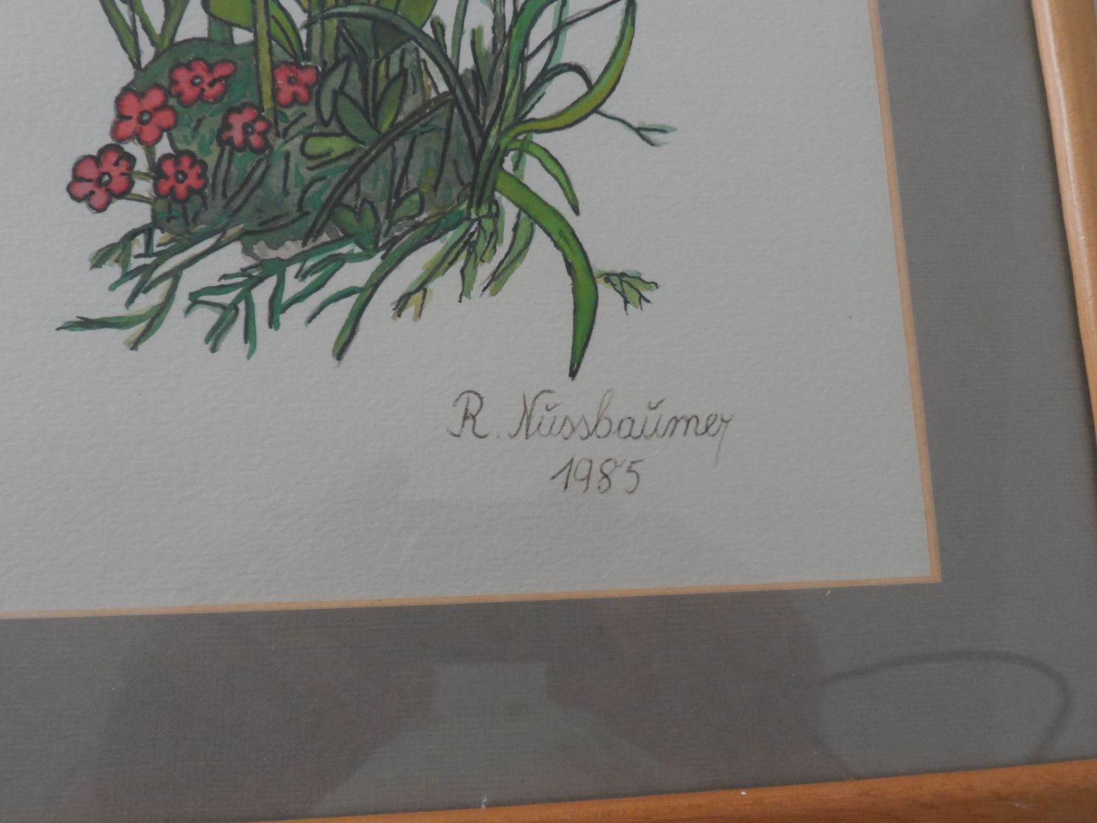 photo for sale 3x Vintage 1980s Signed And Framed Watercolours Of Wild Flowers By R Nussbaumer