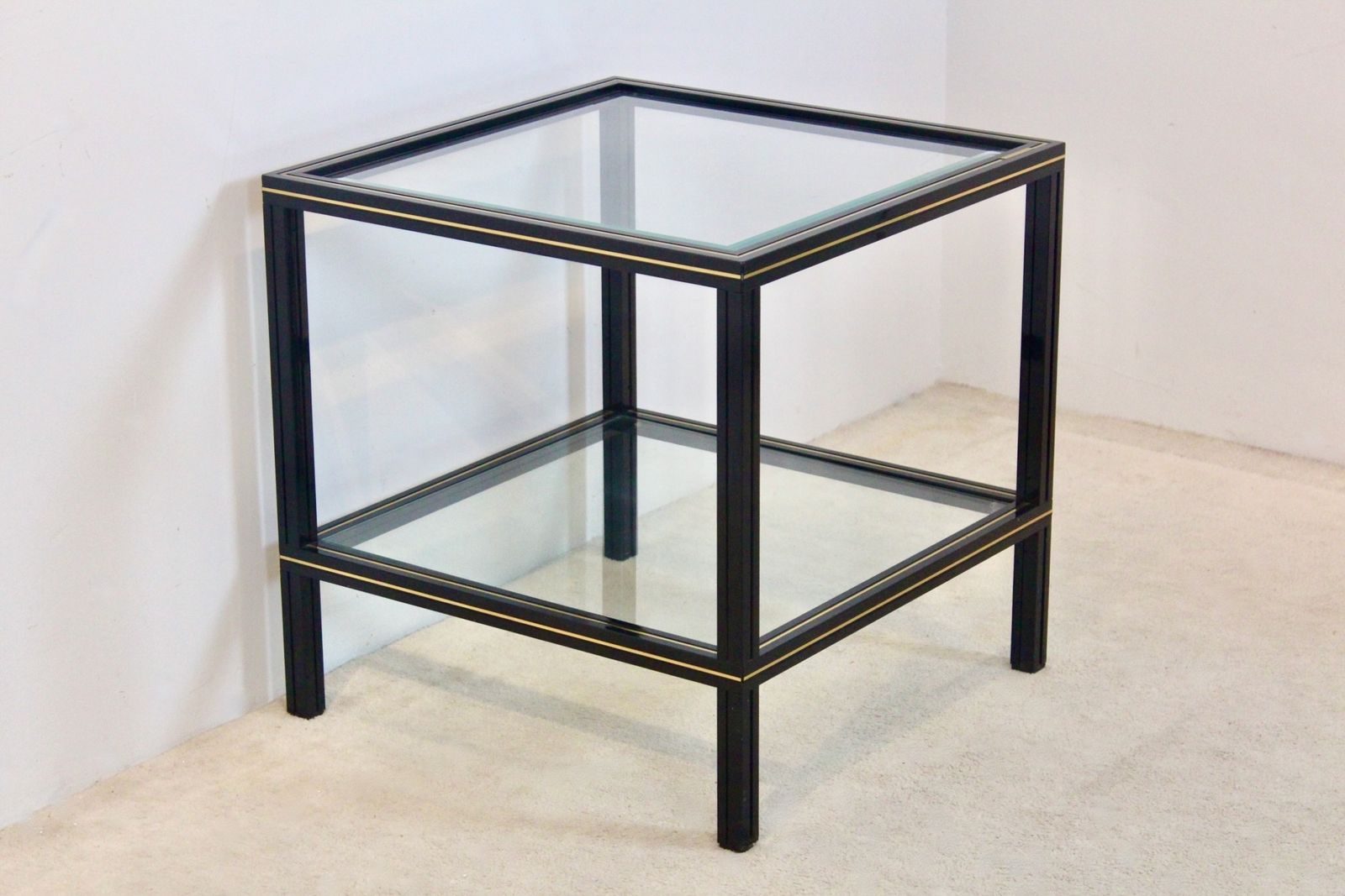 Pierre Vandel Black Aluminum And Brass Side Table, France, 1970s
