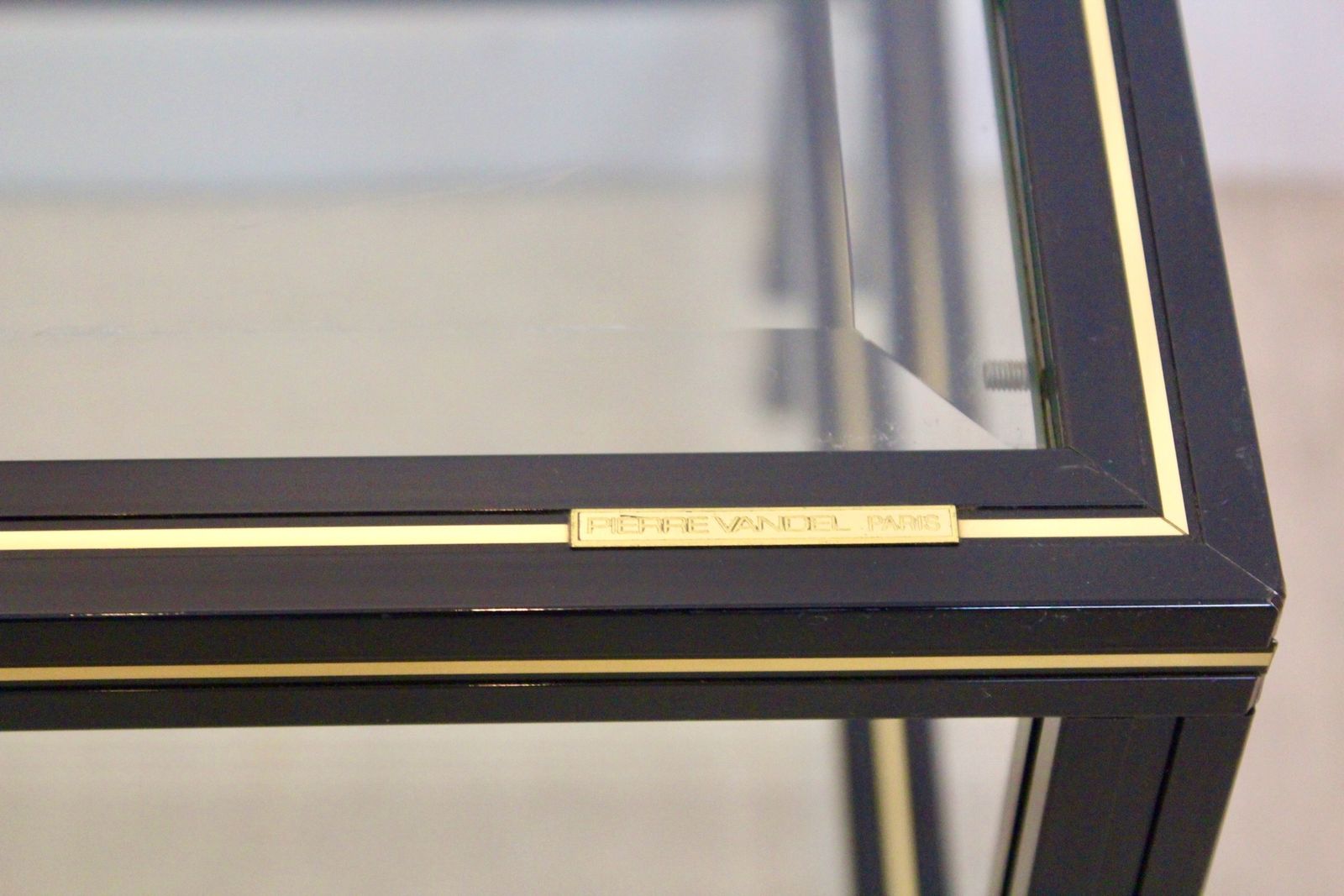 Pierre Vandel Black Aluminum And Brass Side Table, France, 1970s photo buy