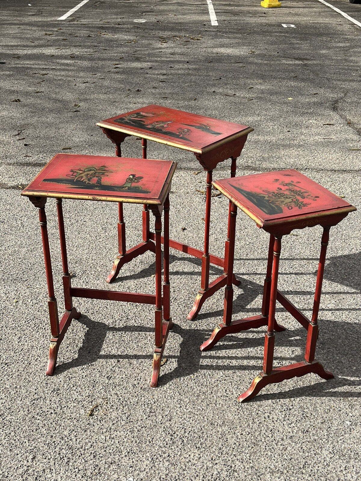 photo buy Edwardian Red Japanned Nest Of Tables