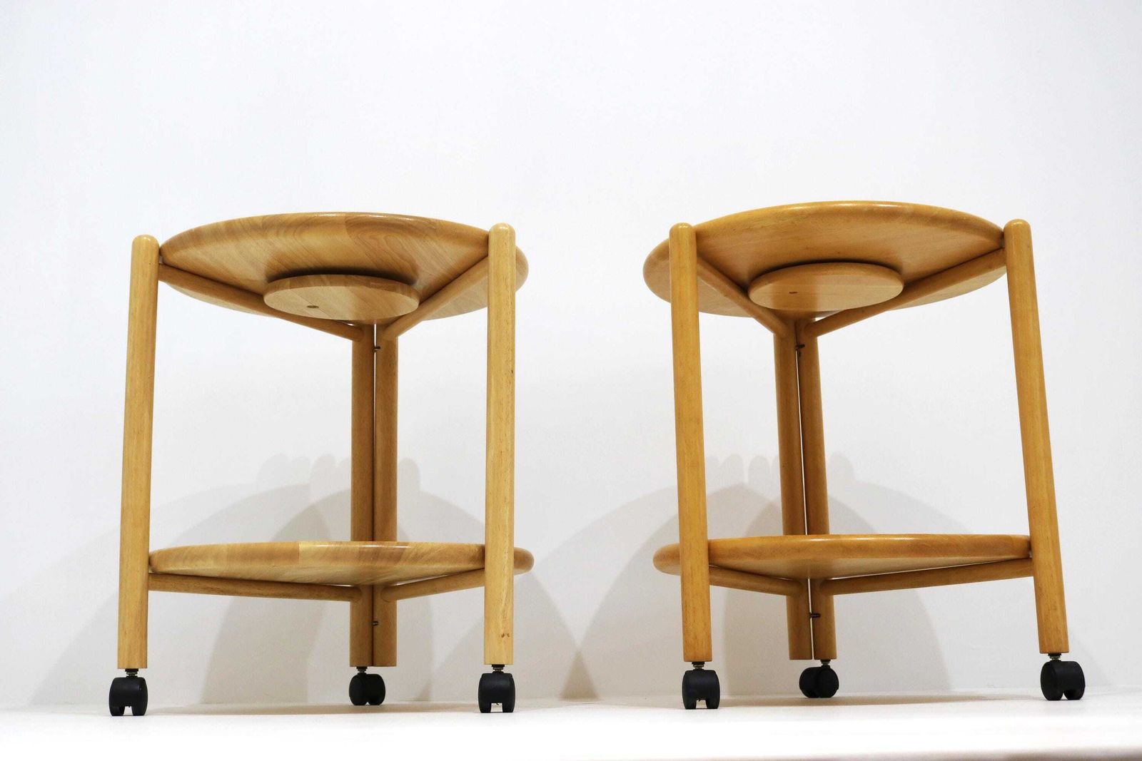 Pair Of Vintage Danish Foldable Rolling Bar Carts With Removable Trays By Quistgaard photo vinterior