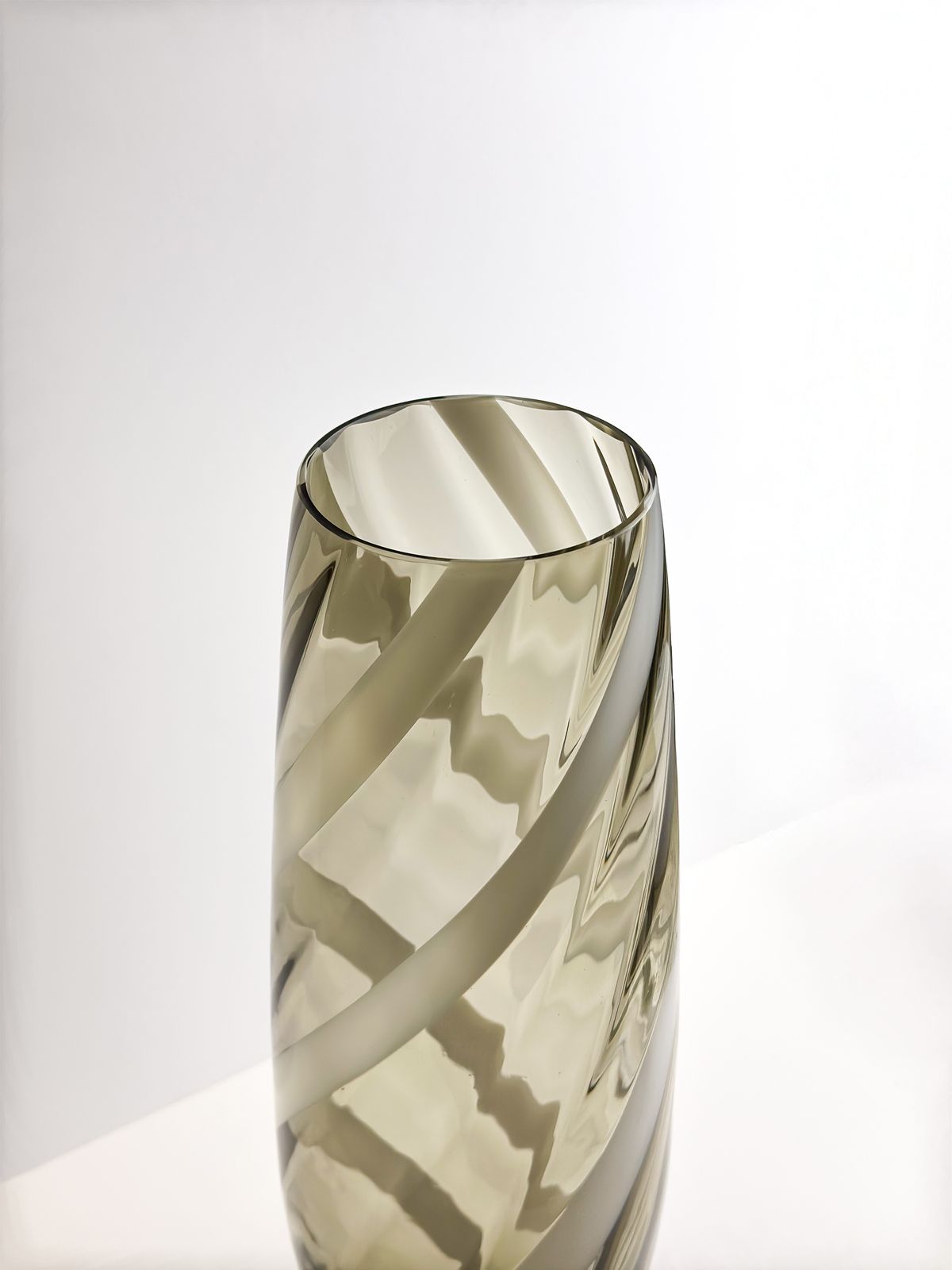 Tall Glass Floor Vase, Striped Design, Italian Mid Century 1960s photo for sale