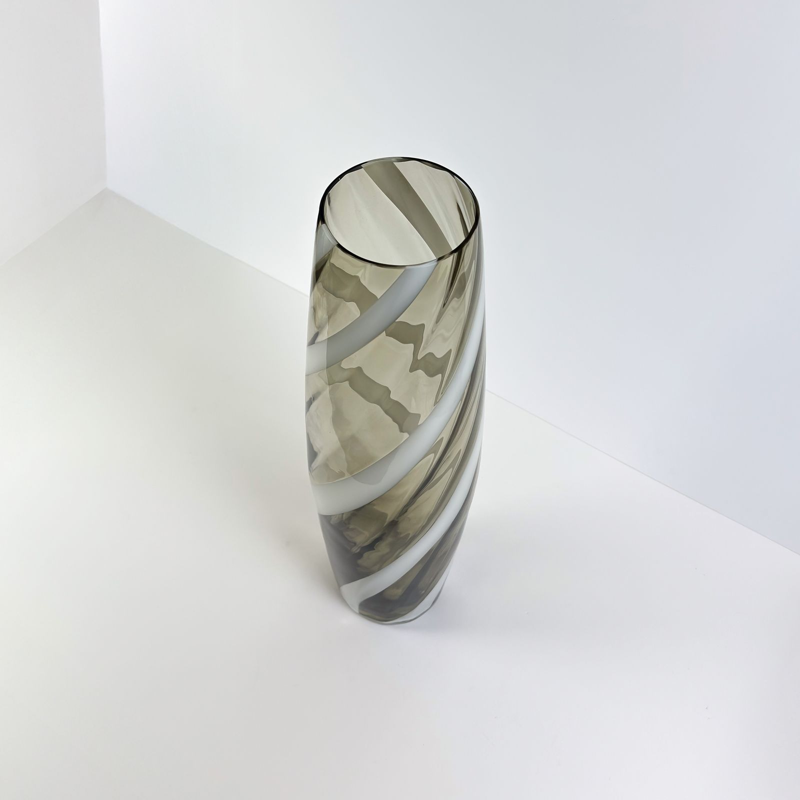 Tall Glass Floor Vase, Striped Design, Italian Mid Century 1960s photo 450.0
