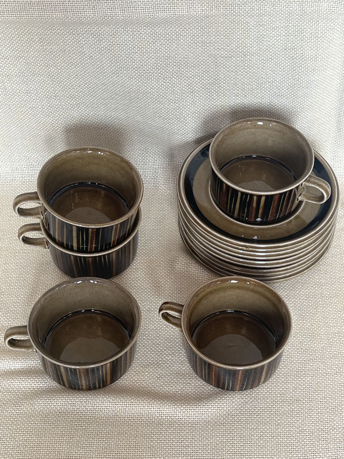 photo vinterior Arabia Finland Kosmos Gunvor Olin Grönqvist Ceramic Stoneware Set Green/Brown