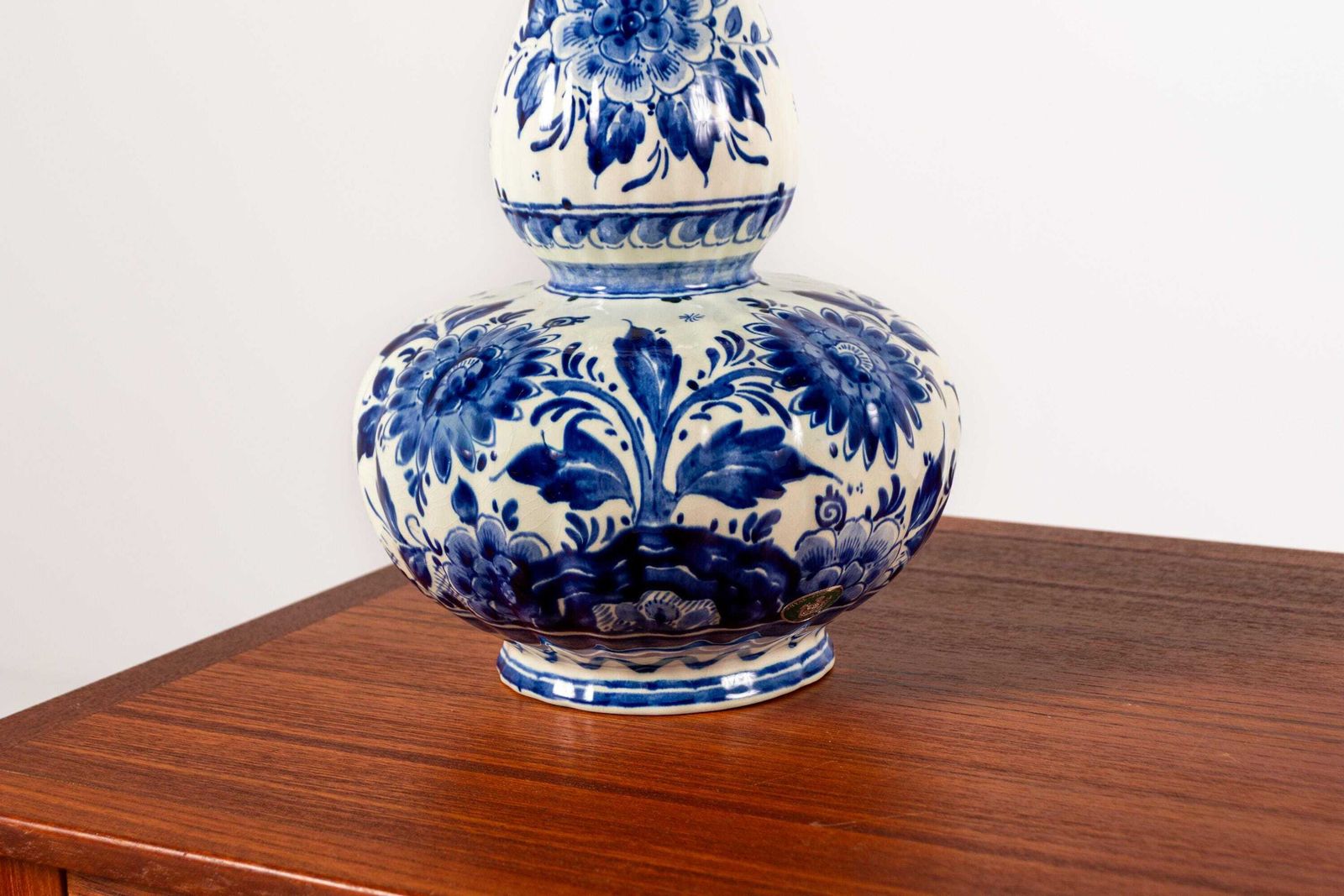 Vintage Delft Blue Double Gourd Vase – Hand Painted Holland Pottery photo for sale