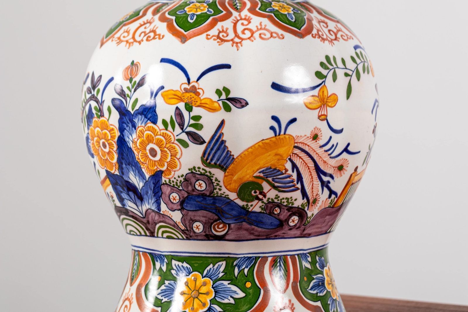 Antique Boch Frères Delft Lidded Vase – Hand Painted Faience With Parrot & Floral Motif photo buy