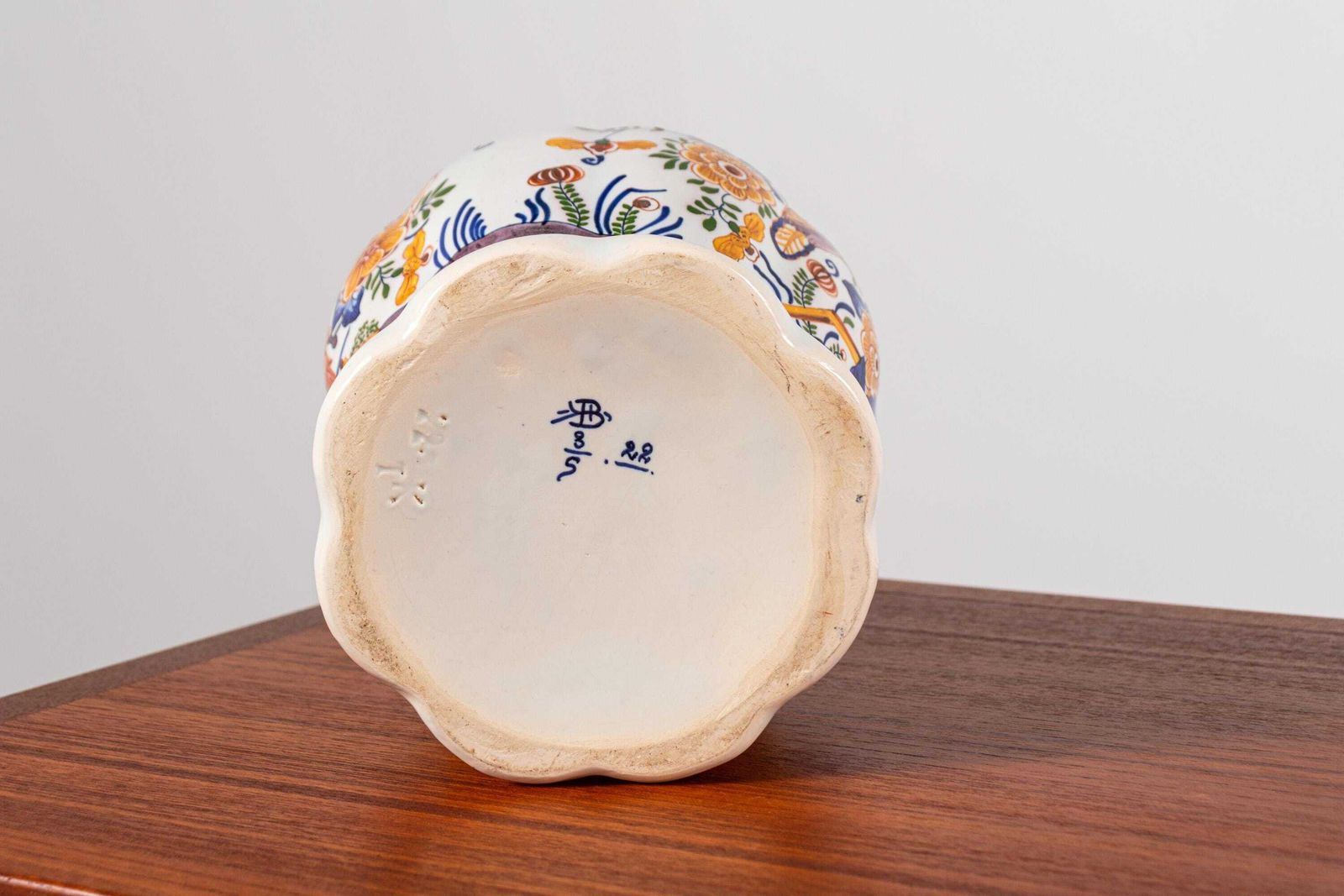 photo for sale Antique Boch Frères Delft Lidded Vase – Hand Painted Faience With Parrot & Floral Motif