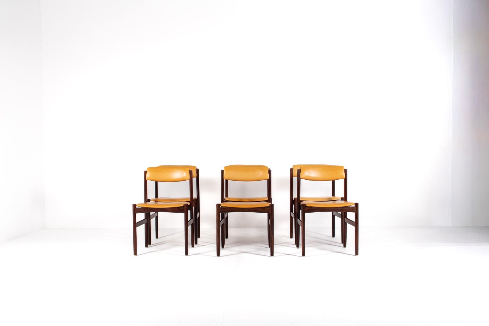 Set Of 6 Danish Mid Century Rosewood Dining Chairs With Yellow Skai, 1960s