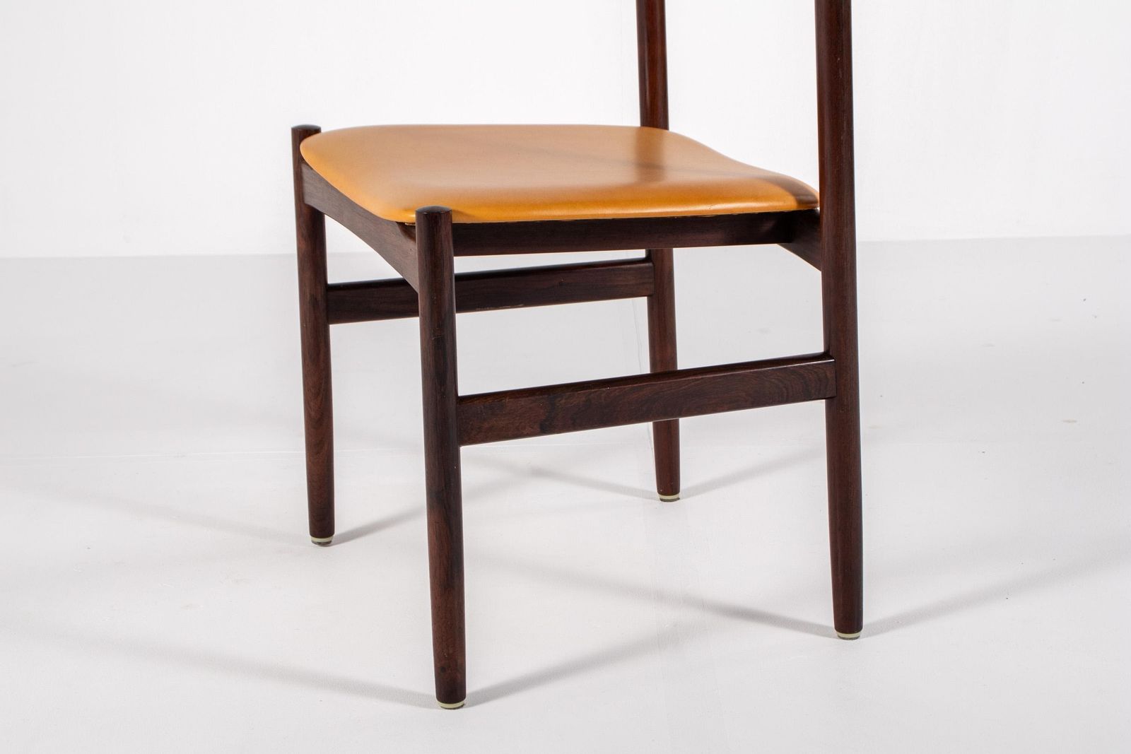 Set Of 6 Danish Mid Century Rosewood Dining Chairs With Yellow Skai, 1960s photo vintage