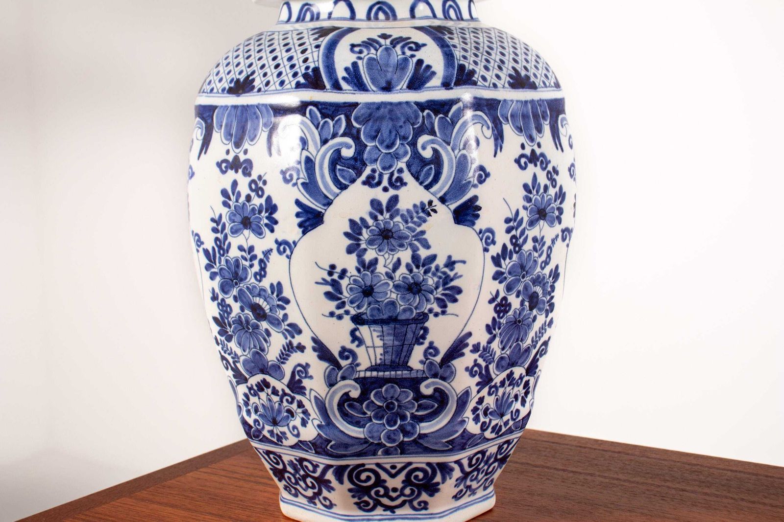 Antique 19th Century Boch Freres Jar/Lidded Vase, Hand Painted Delft Blue Vase photo for sale