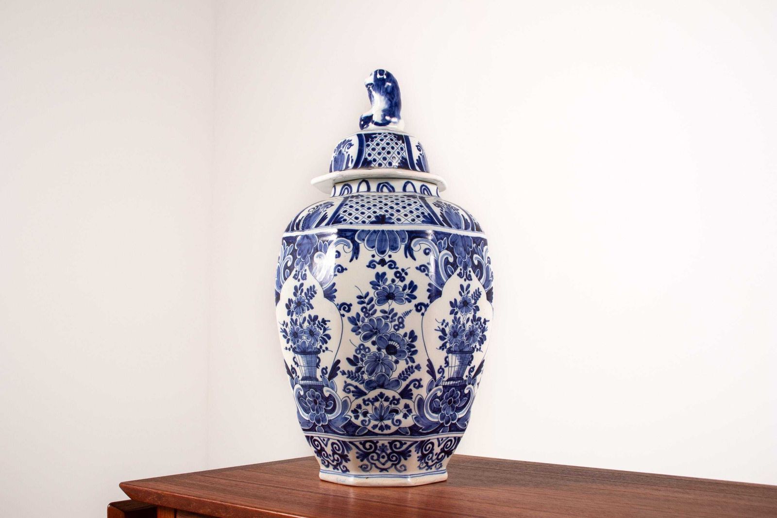 Home Decor Antique 19th Century Boch Freres Jar/Lidded Vase, Hand Painted Delft Blue Vase photo